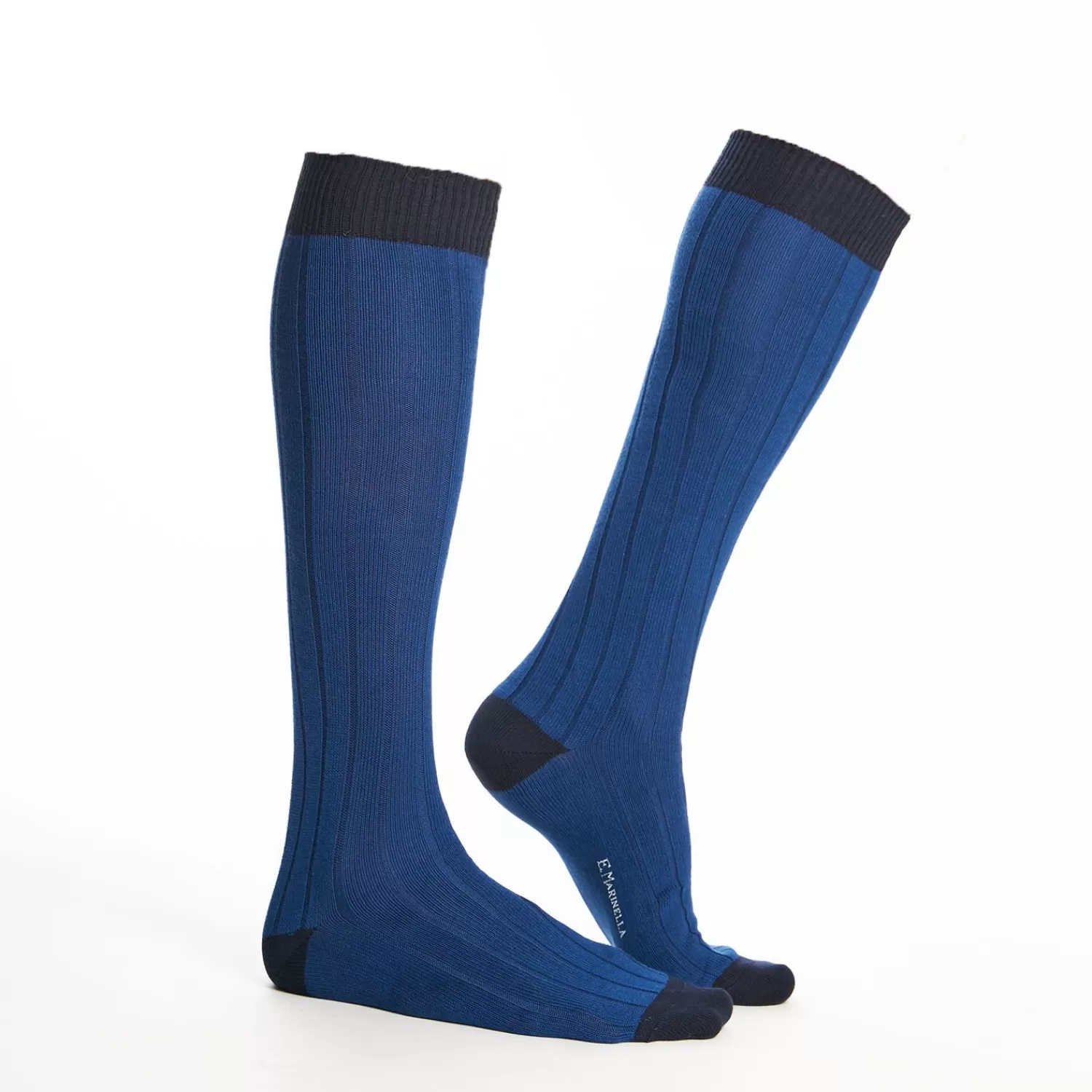 Long Bluette And Blue Bicolor Cotton Socks - Solid Color>E.Marinella Clearance