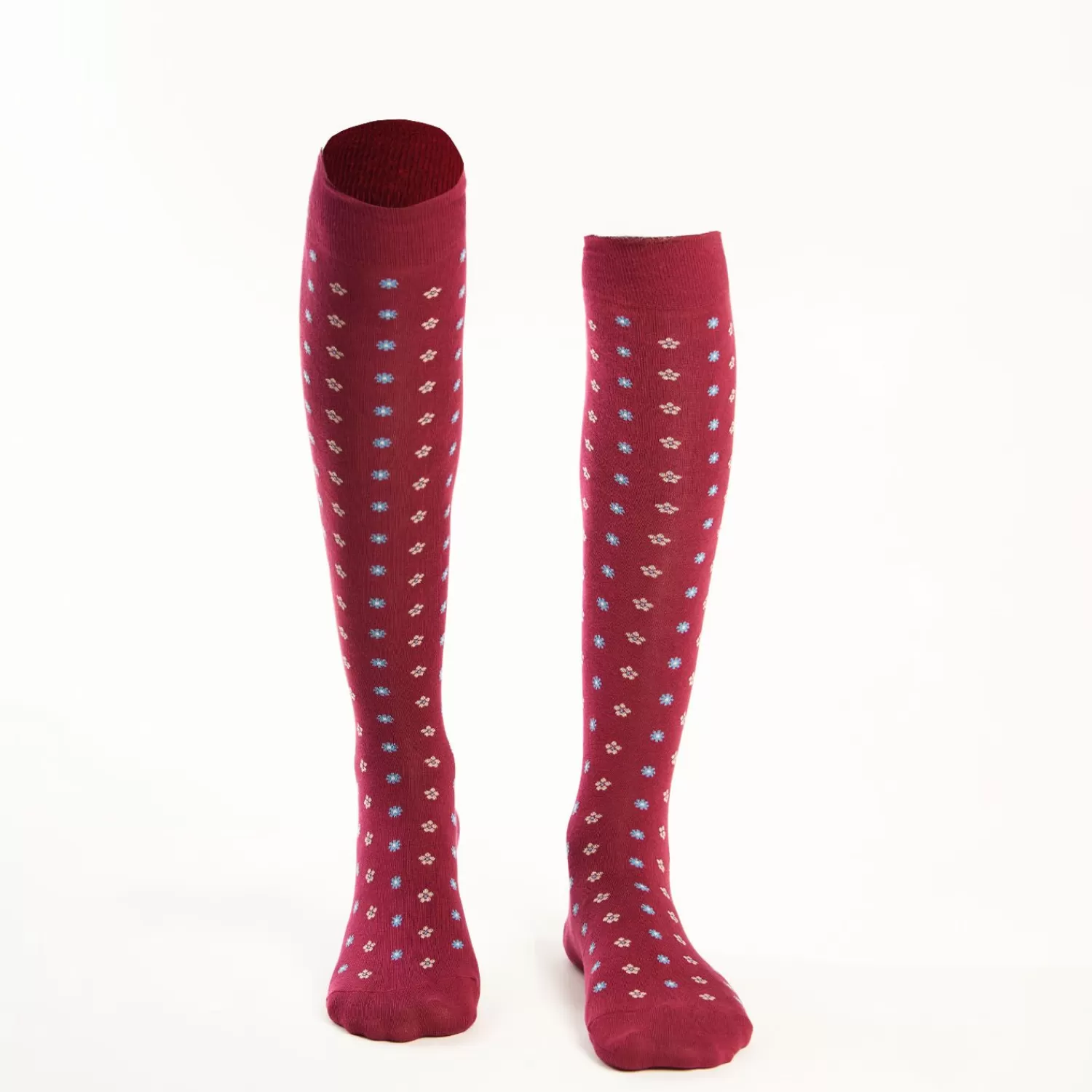 Long Burgundy Cotton Socks - Small Flower Pattern>E.Marinella Fashion