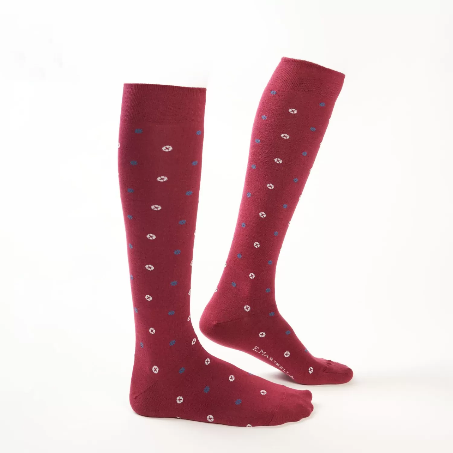 Long Burgundy Cotton Socks - Small Flower Pattern>E.Marinella Cheap
