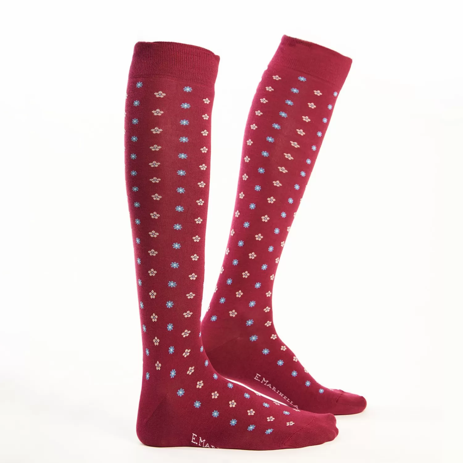 Long Burgundy Cotton Socks - Small Flower Pattern>E.Marinella Fashion