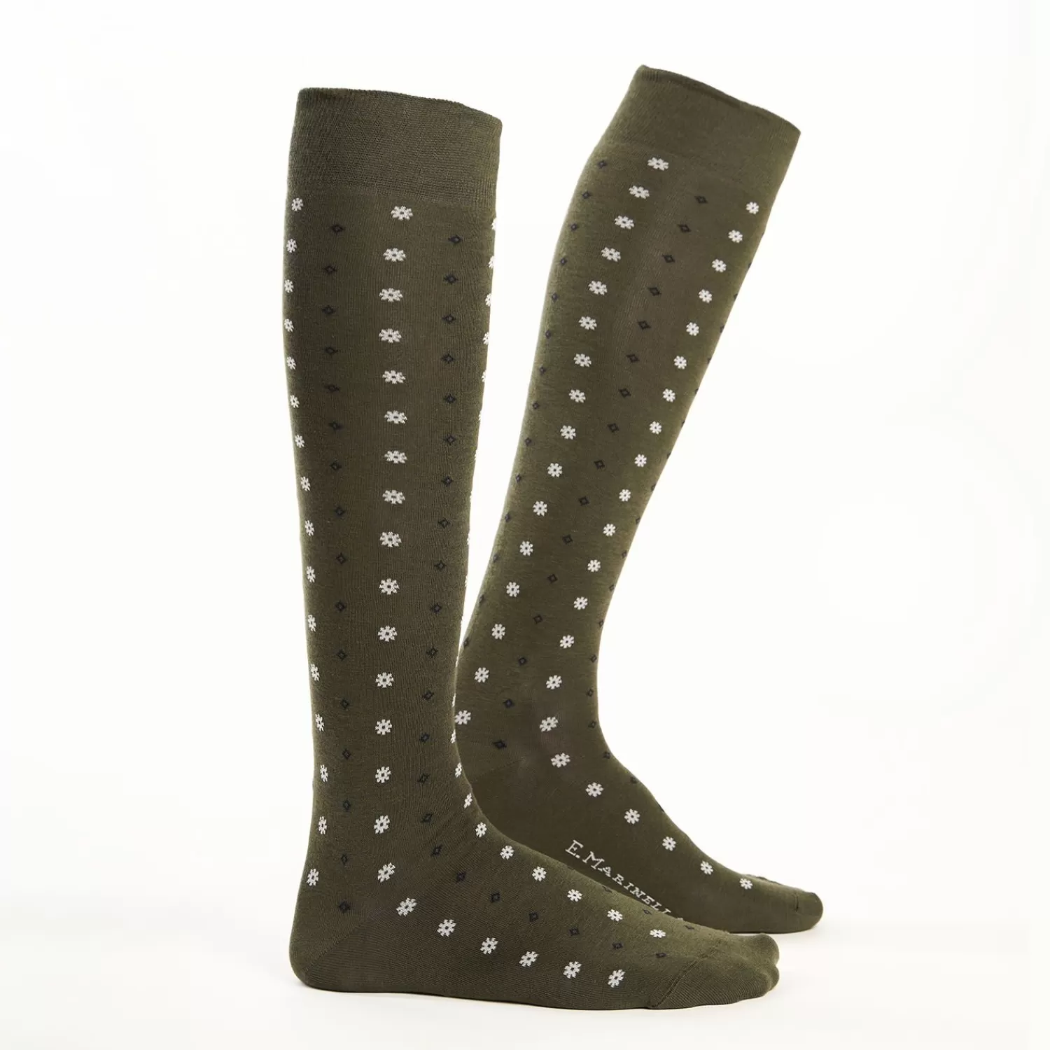 Long Dark Green Cotton Socks - Small Flower Pattern>E.Marinella Discount
