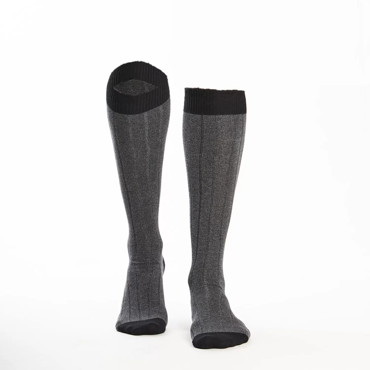 Long Grey And Black Bicolor Cotton Socks - Solid Color>E.Marinella Shop