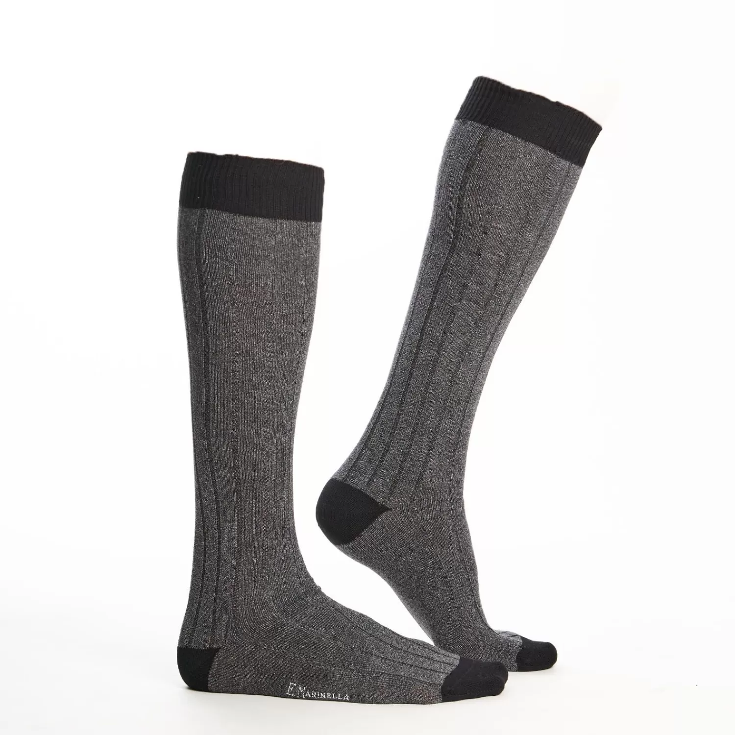 Long Grey And Black Bicolor Cotton Socks - Solid Color>E.Marinella Shop