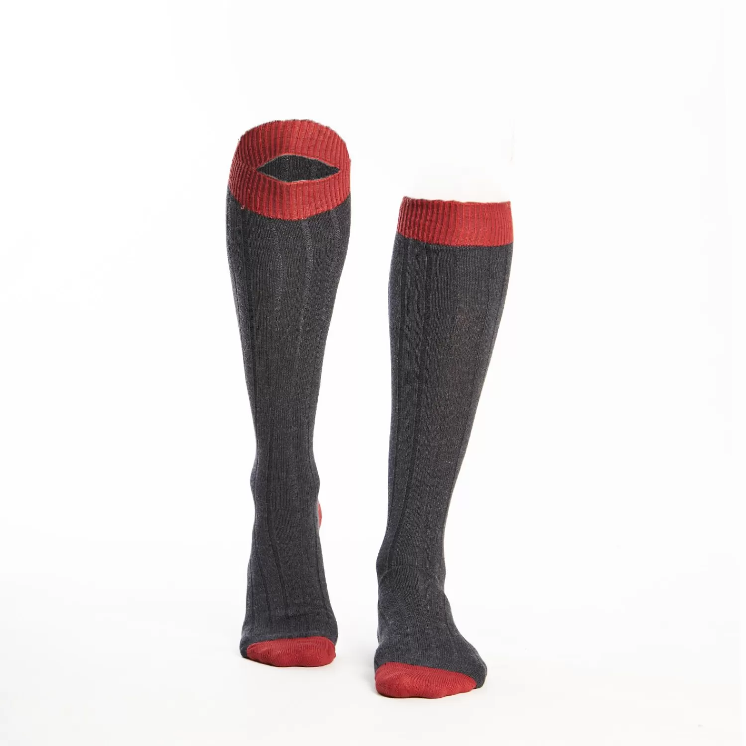 Long Grey And Red Bicolor Cotton Socks - Solid Color>E.Marinella Flash Sale