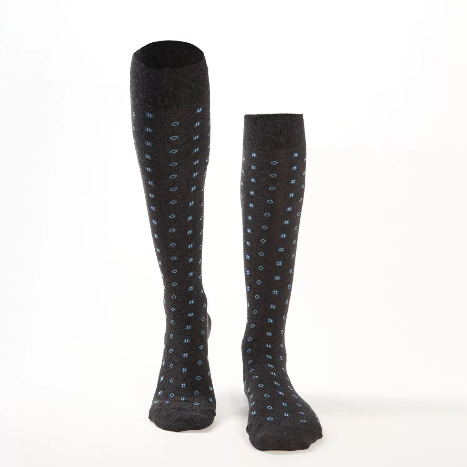 Long Grey Cotton Socks - Small Flower Pattern>E.Marinella Shop
