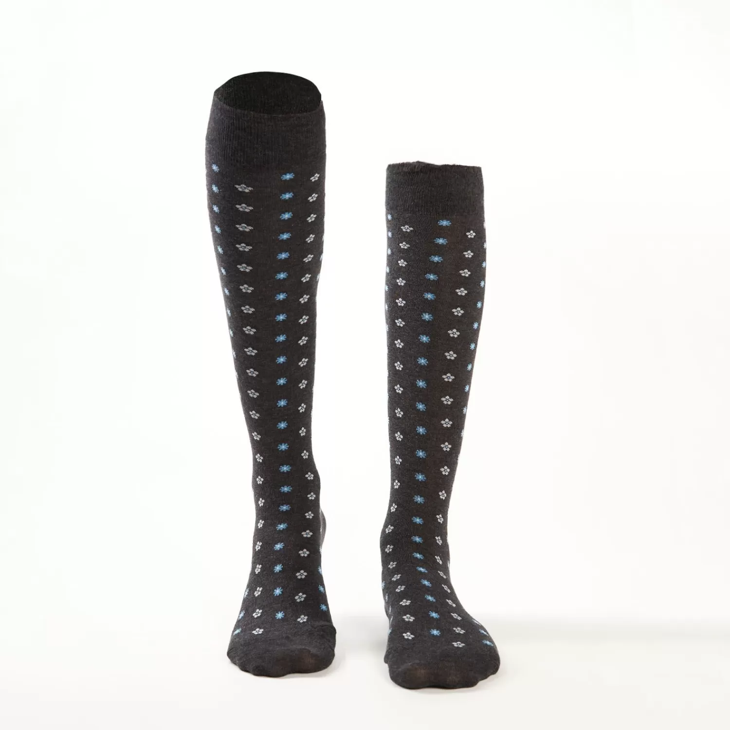 Long Grey Cotton Socks - Small Flower Pattern>E.Marinella Shop