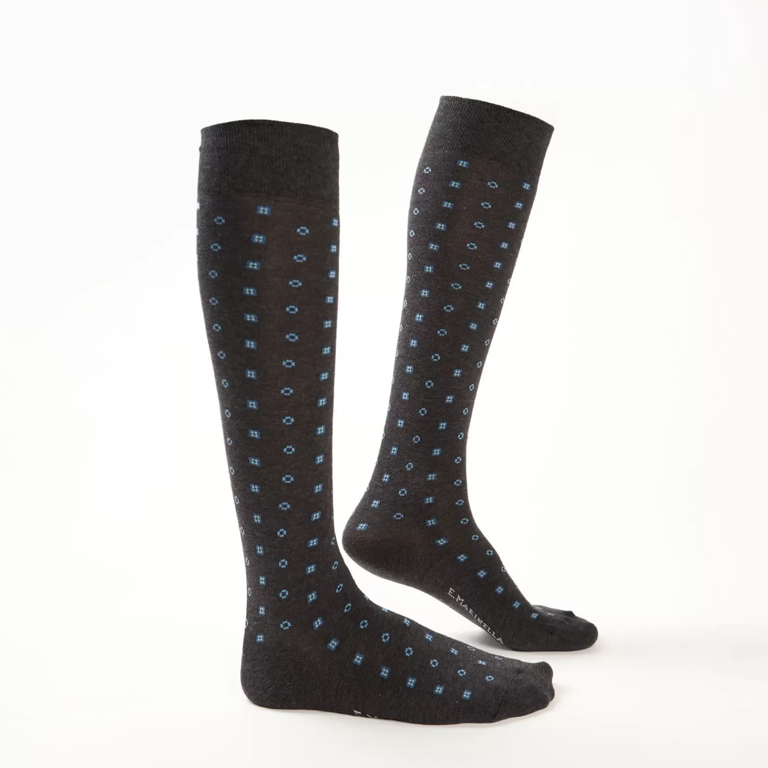 Long Grey Cotton Socks - Small Flower Pattern>E.Marinella Shop