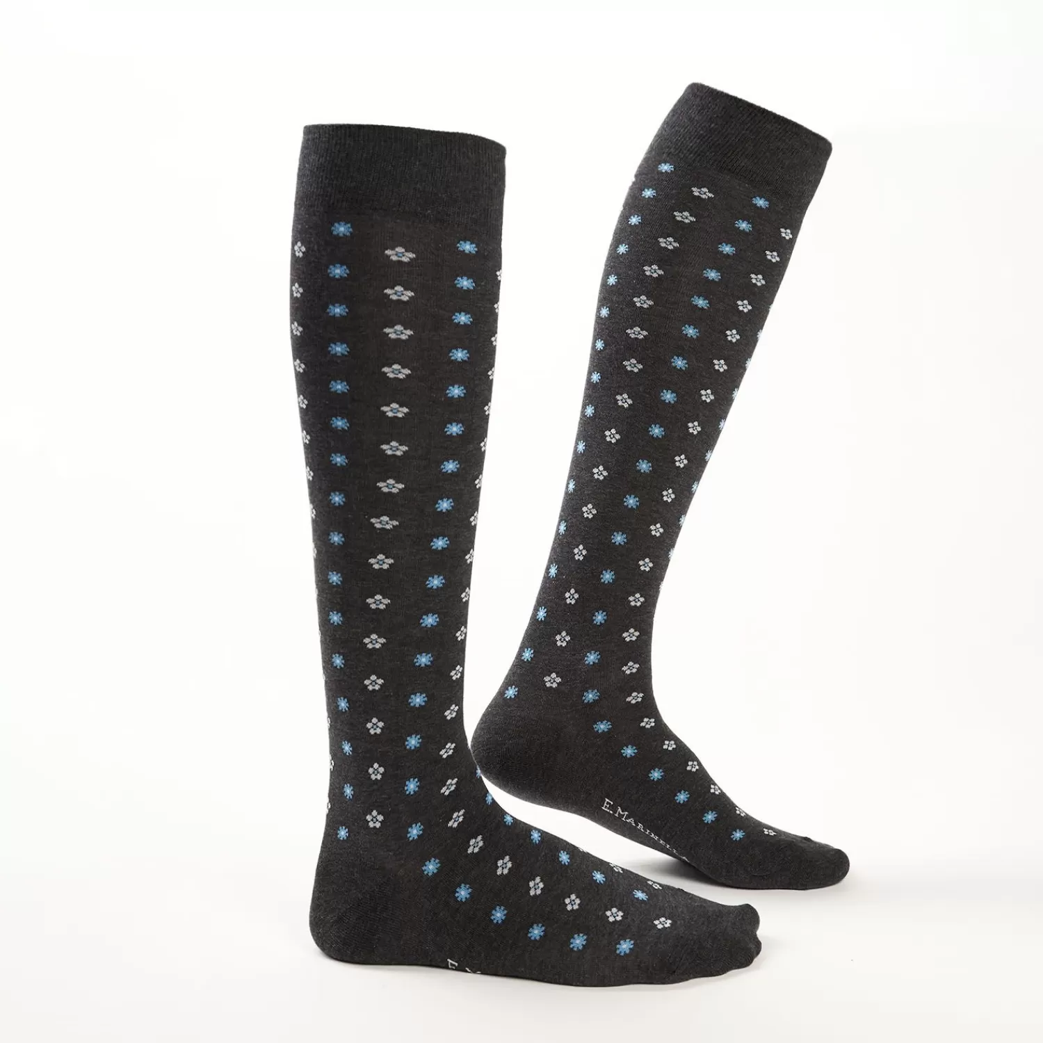 Long Grey Cotton Socks - Small Flower Pattern>E.Marinella Shop
