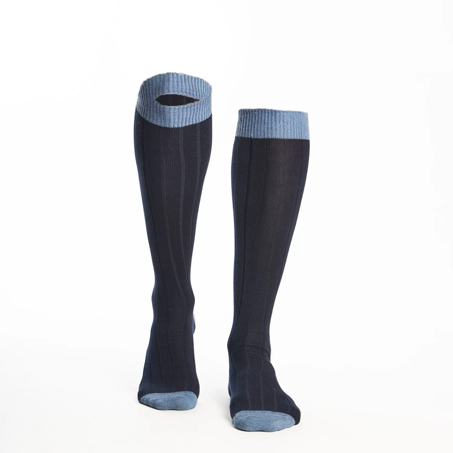 Long Light And Dark Blue Bicolor Cotton Socks - Solid Color>E.Marinella Cheap