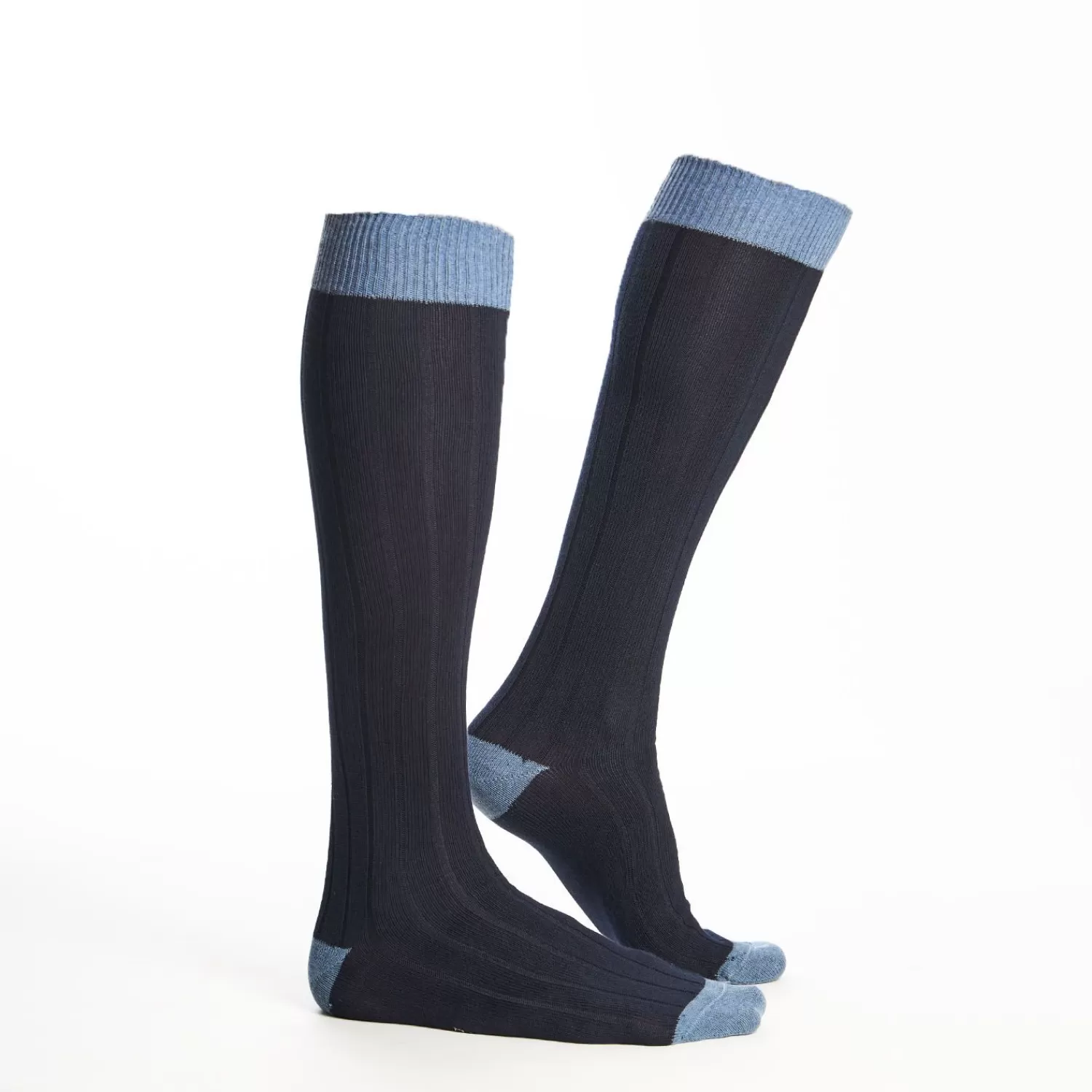 Long Light And Dark Blue Bicolor Cotton Socks - Solid Color>E.Marinella Cheap