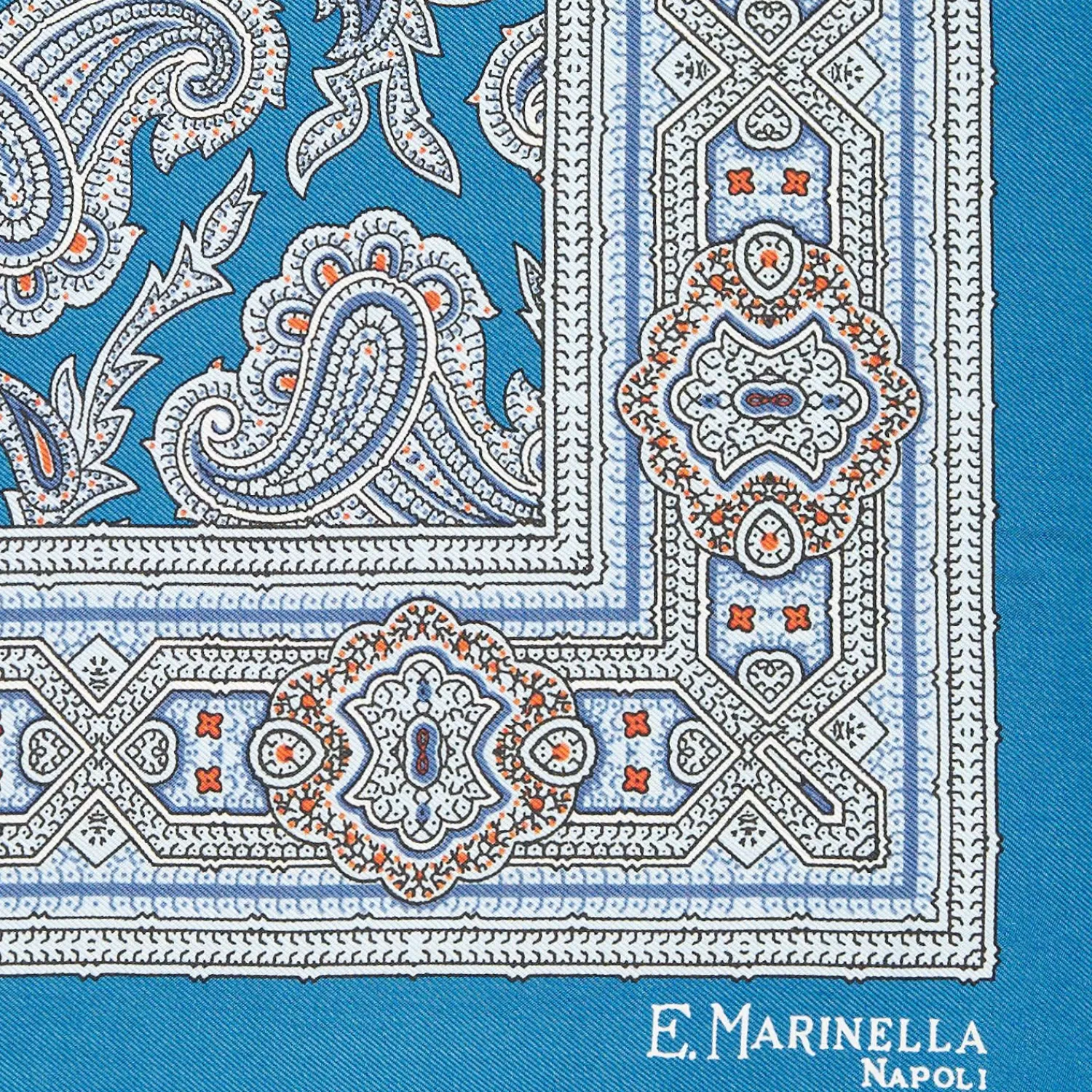 Mid Blue Hand-Printed Silk Pocket Square - Paisley Pattern>E.Marinella Best