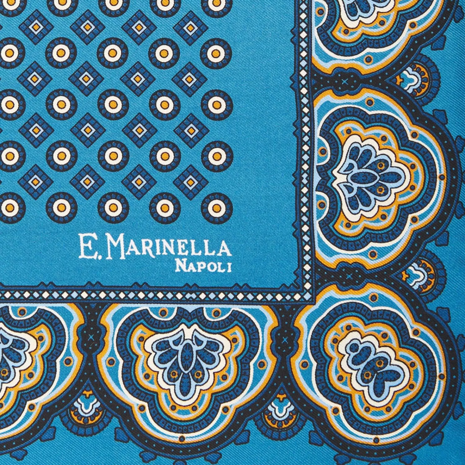 Mid Blue Hand-Printed Silk Pocket Square Large Flower Pattern>E.Marinella Clearance