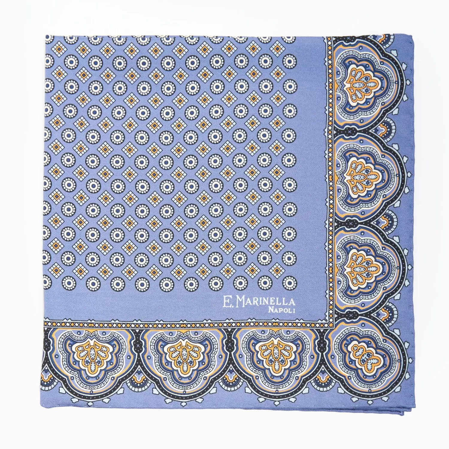 Mid Blue Hand-Printed Silk Pocket Square Small Flower Pattern>E.Marinella Clearance