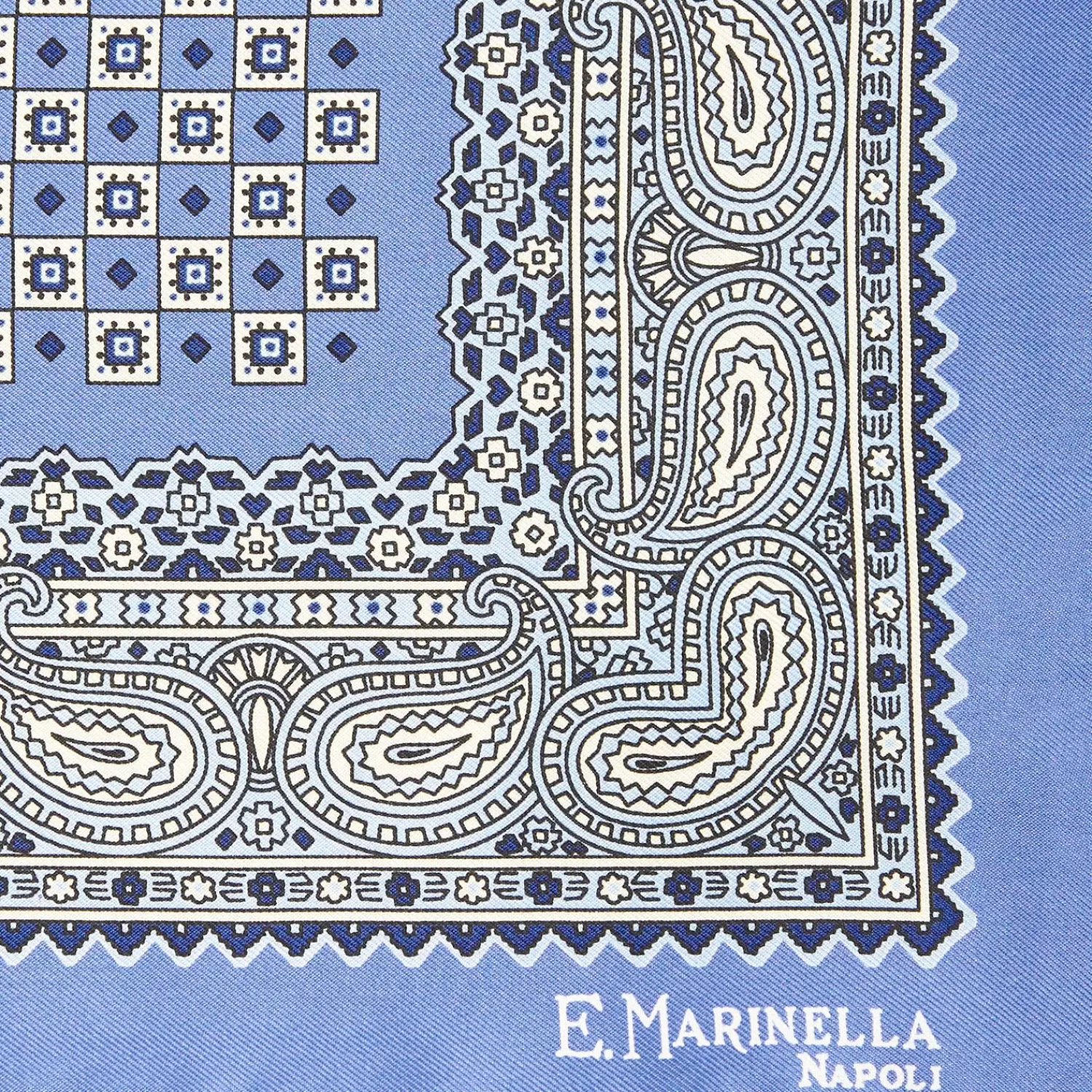 Mid Blue Hand-Printed Silk Pocket Square Small Flower Pattern>E.Marinella Hot