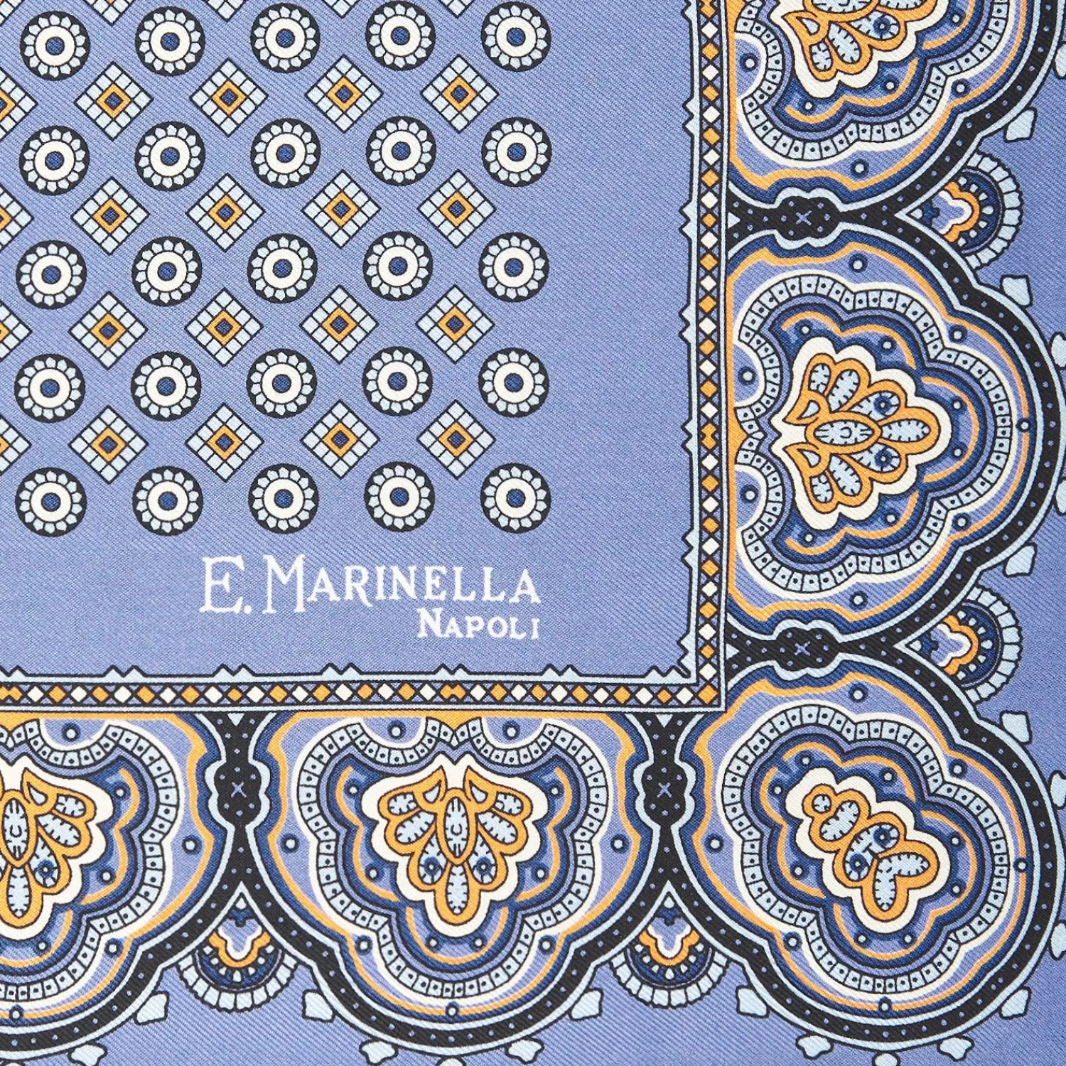 Mid Blue Hand-Printed Silk Pocket Square Small Flower Pattern>E.Marinella Clearance