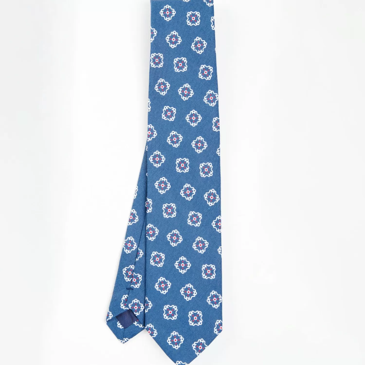 Mid Blue Sartorial Linen Tie - Large Flower Pattern>E.Marinella Best Sale