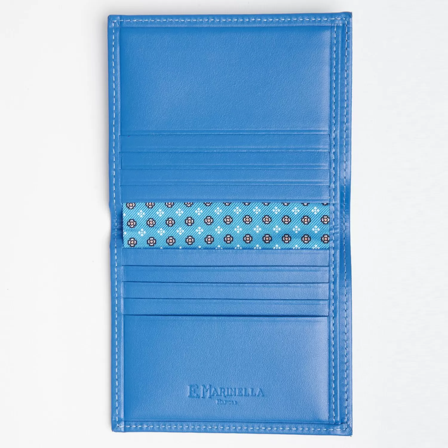 Mid Blue Small Wallet In Silk And Leather>E.Marinella New