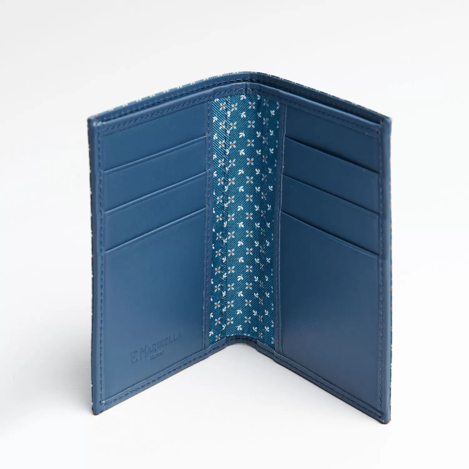 Mid Blue Vertical Wallet In Silk And Leather>E.Marinella Sale