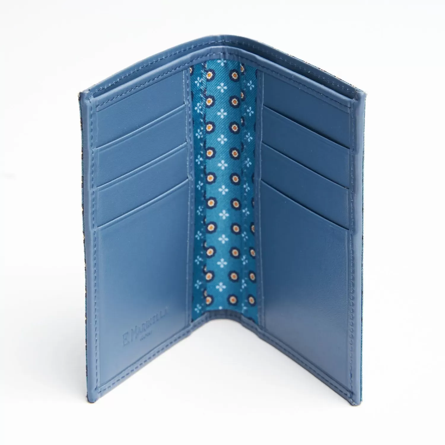 Mid Blue Vertical Wallet In Silk And Leather>E.Marinella Outlet