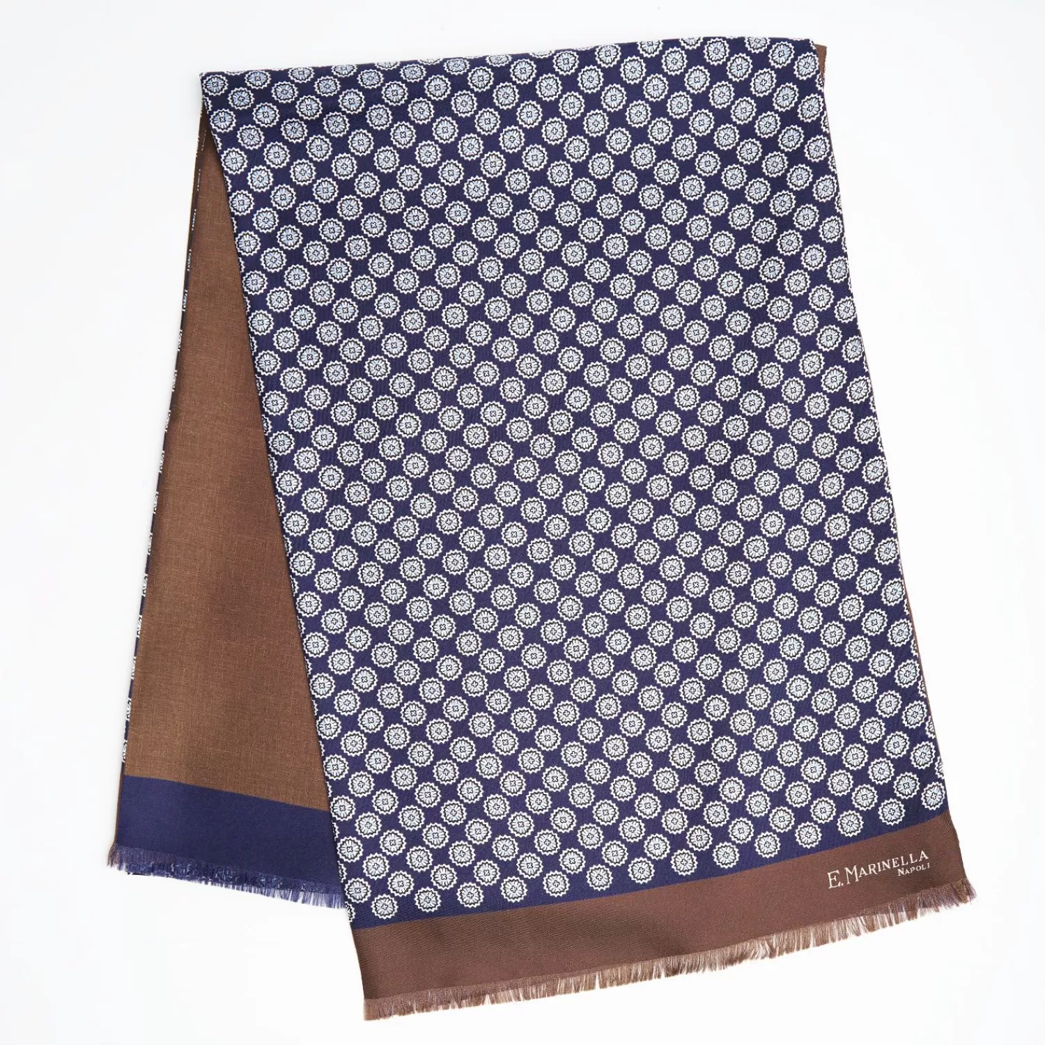 Midnight Blue And Brown Double Silk Scarf>E.Marinella Hot