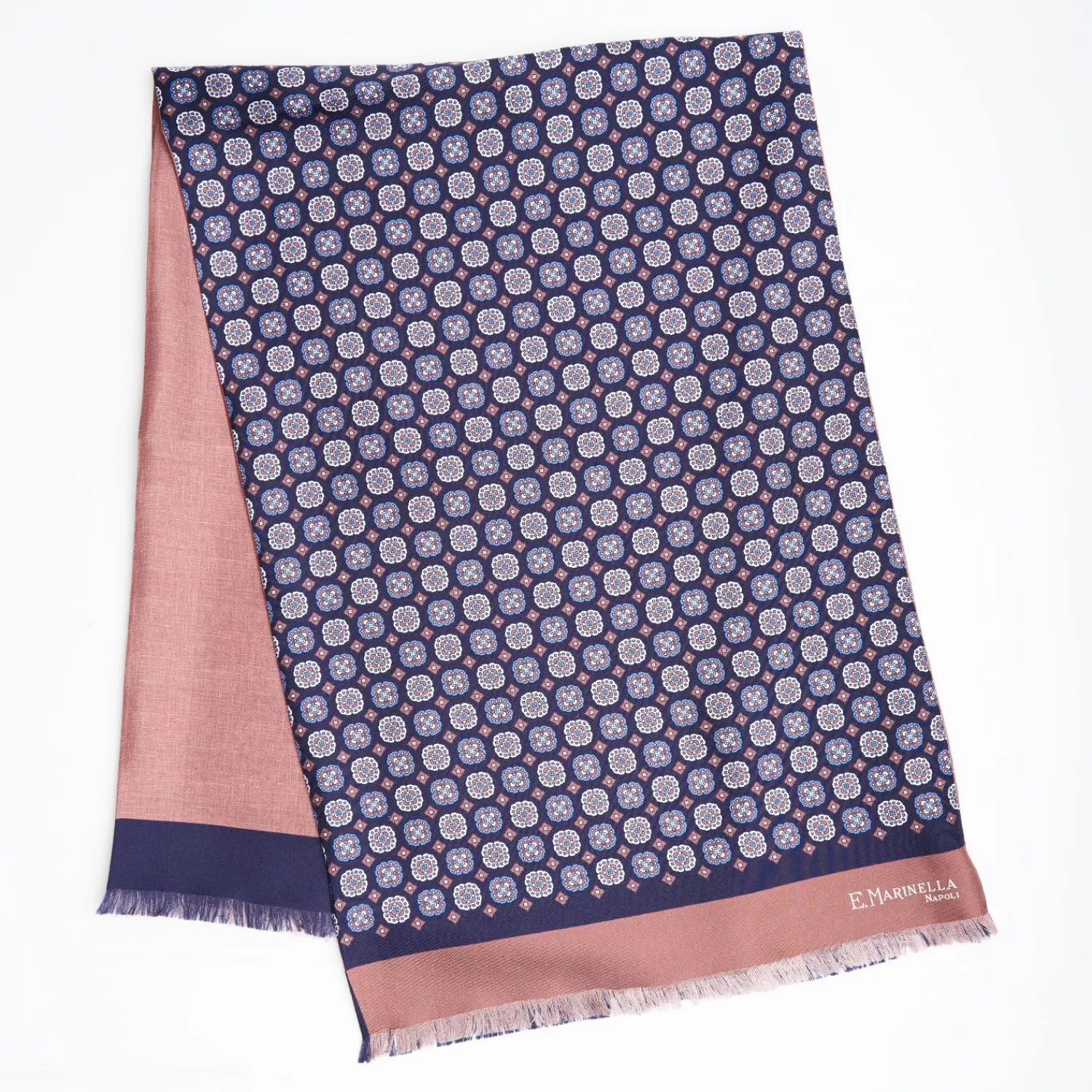 Midnight Blue And Pink Double Silk Scarf>E.Marinella Cheap