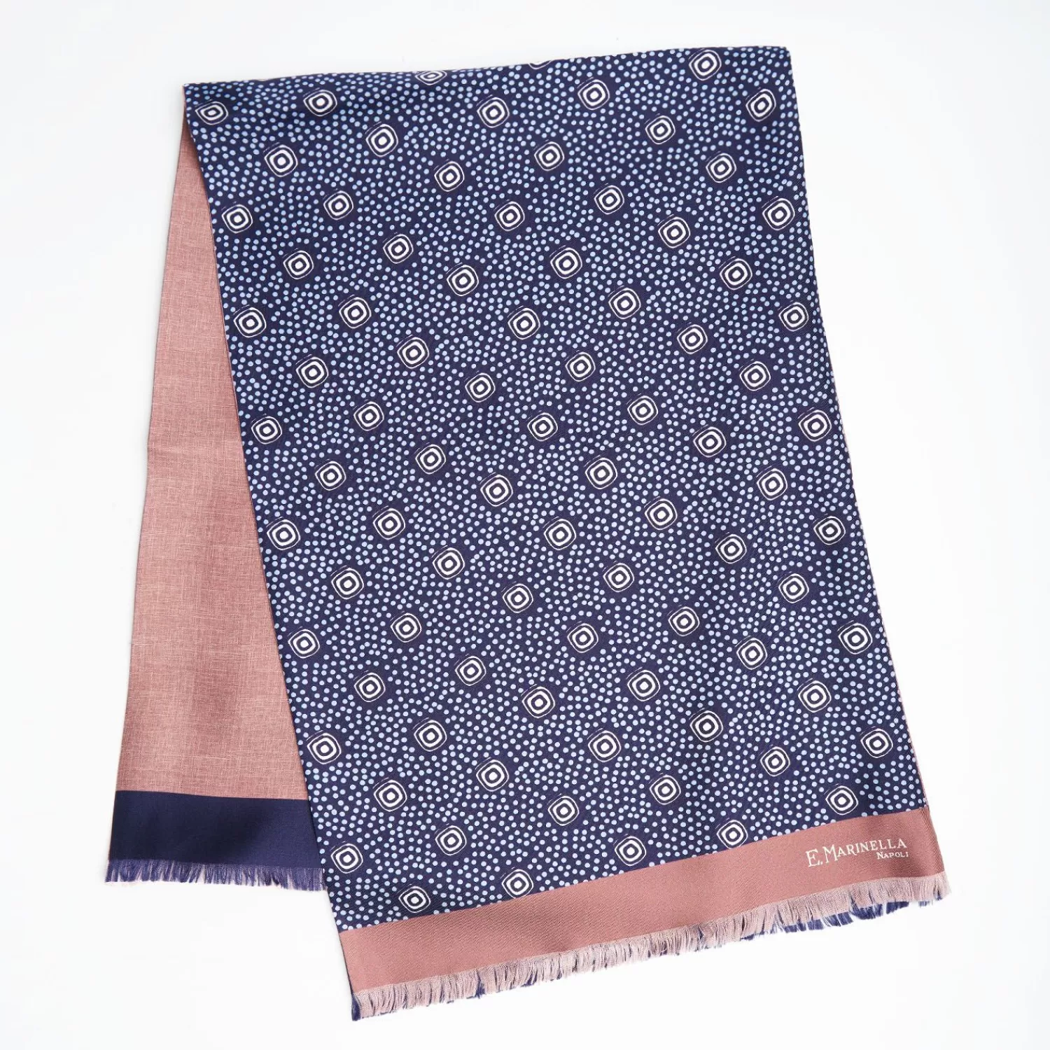 Midnight Blue And Pink Double Silk Scarf>E.Marinella Fashion