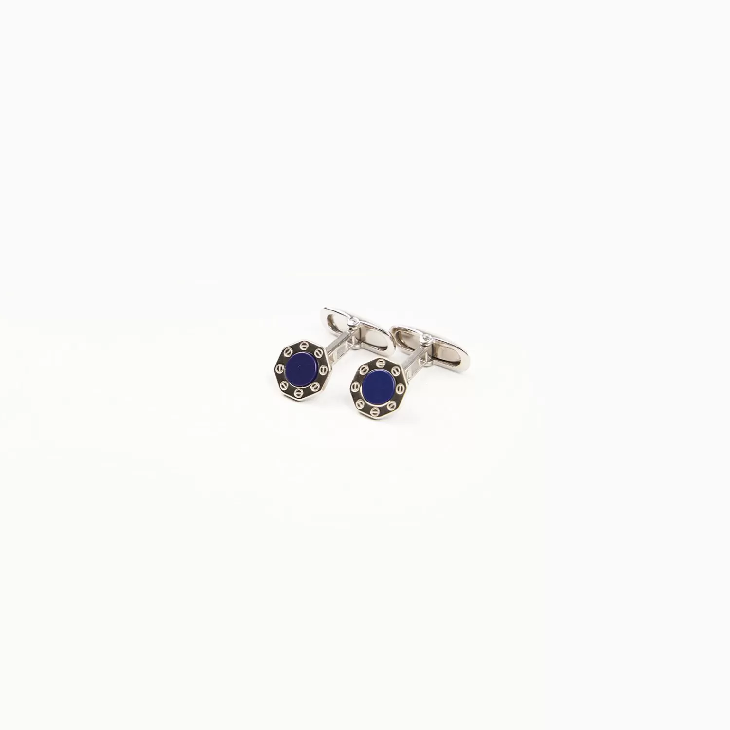 Octagonal Cufflinks With Lapis In Silver>E.Marinella New