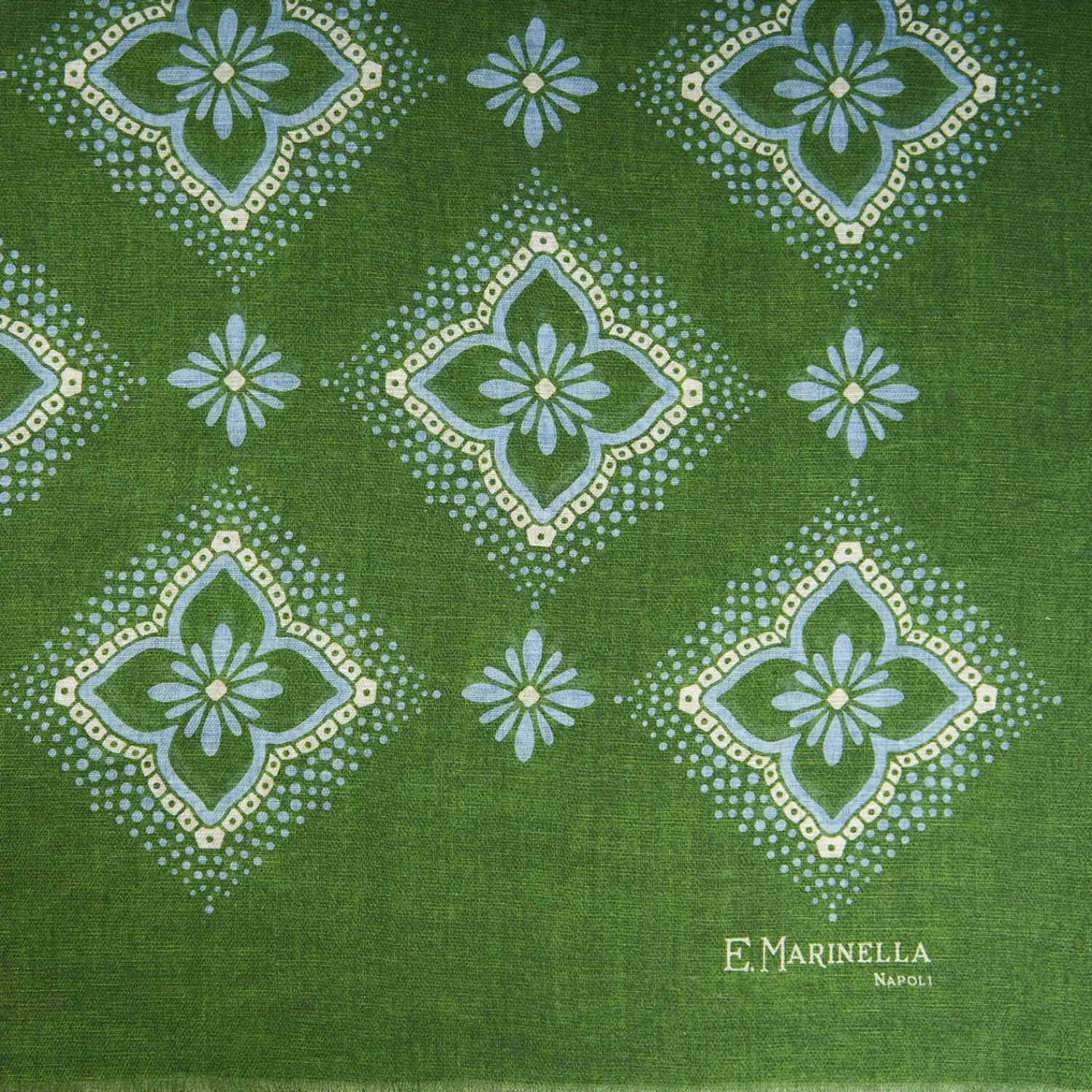 Olive Green Cotton And Linen Scarf - Light Blue Macro Flowers>E.Marinella Cheap