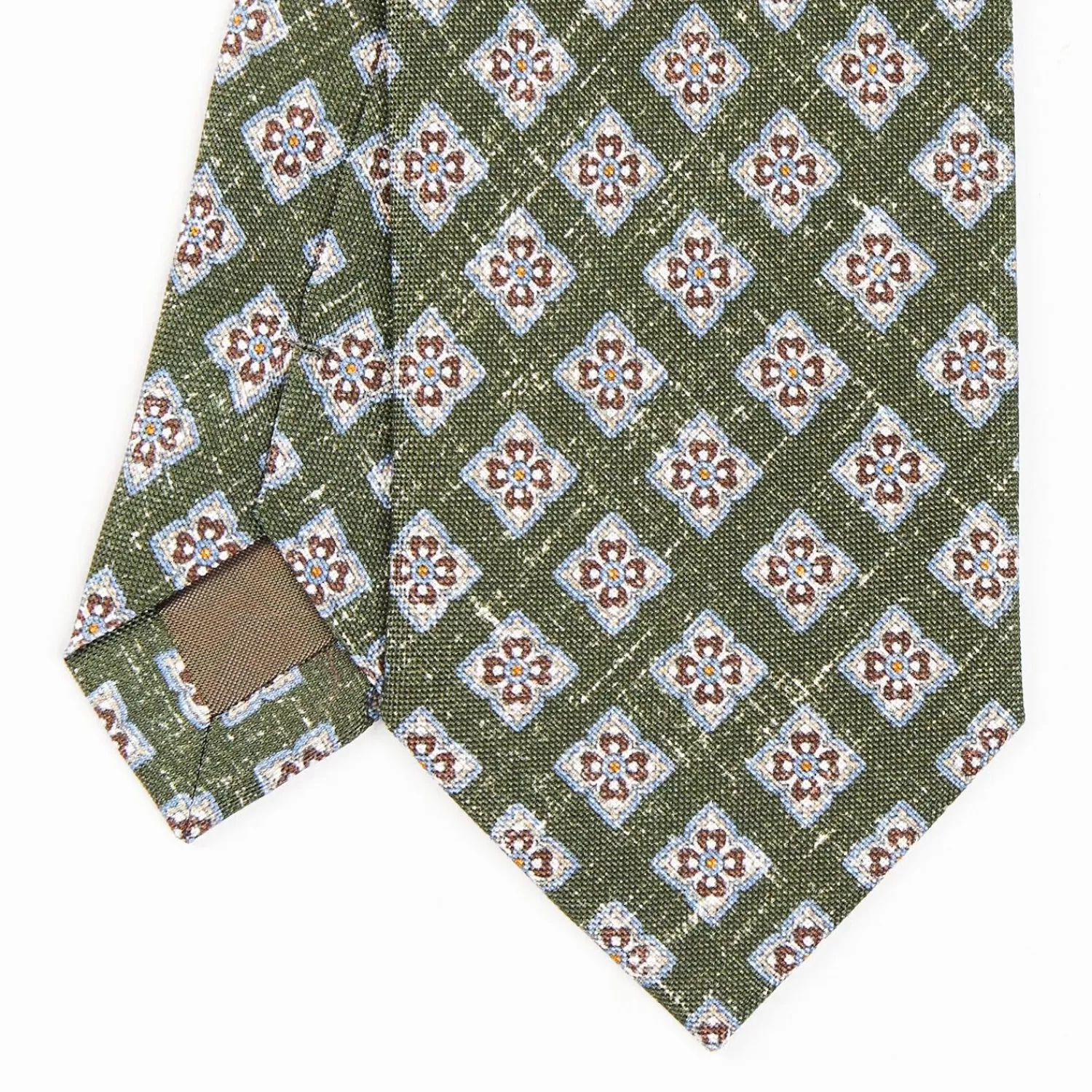 Olive Green Sartorial Cotton And Silk Tie - Large Flower Pattern>E.Marinella Store