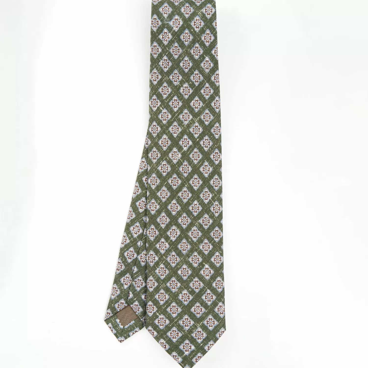 Olive Green Sartorial Cotton And Silk Tie - Large Flower Pattern>E.Marinella Store