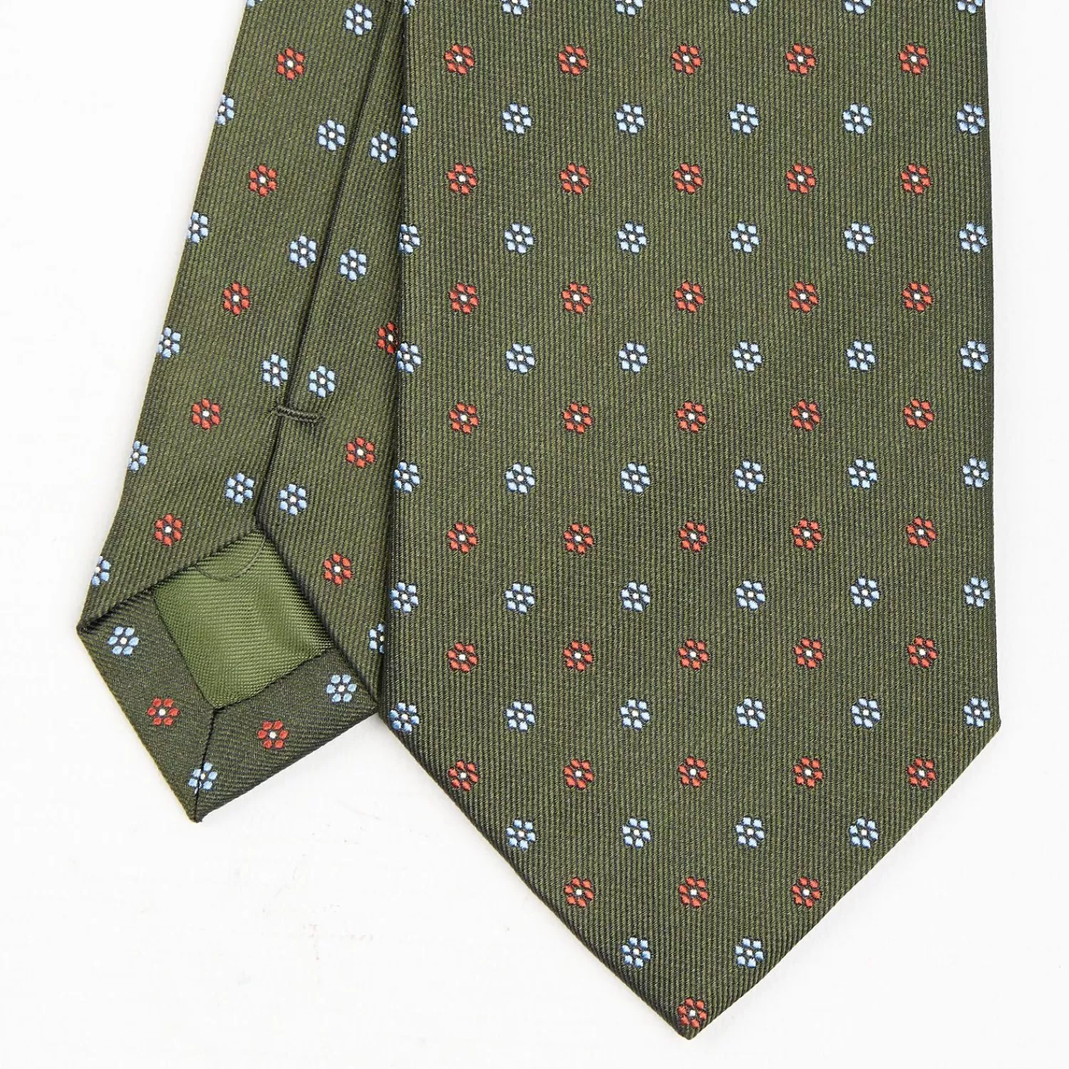 Olive Green Sartorial Jacquard Silk Tie - Small Flower Designs>E.Marinella Cheap