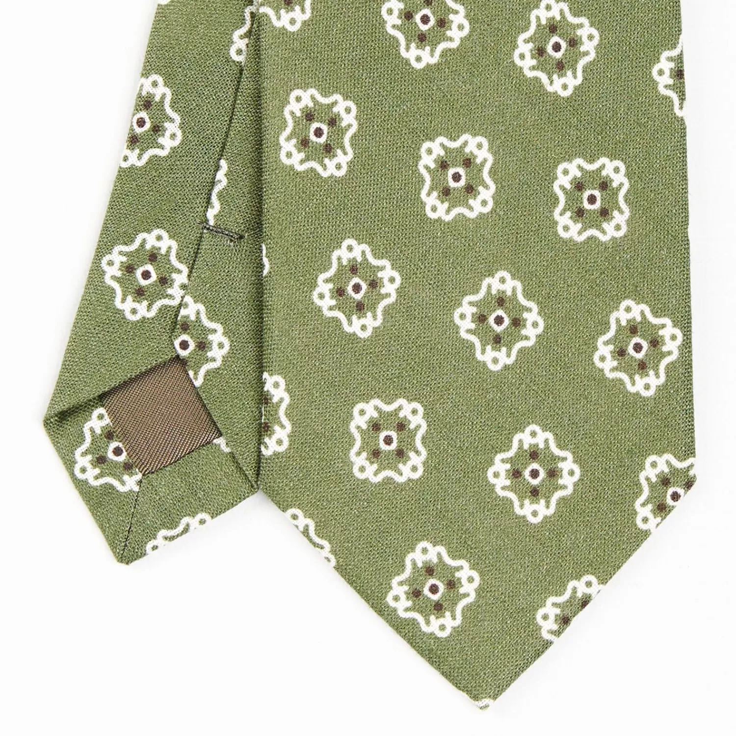 Olive Green Sartorial Linen Tie - Large Flower Pattern>E.Marinella Flash Sale