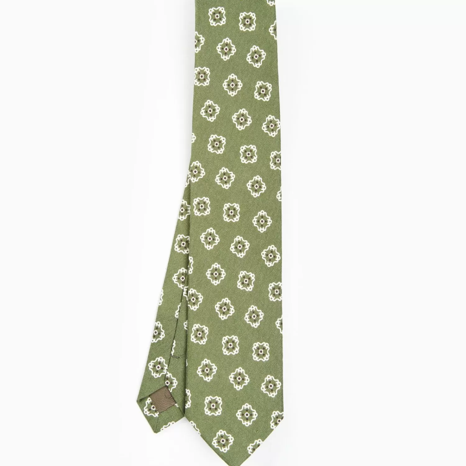 Olive Green Sartorial Linen Tie - Large Flower Pattern>E.Marinella Flash Sale