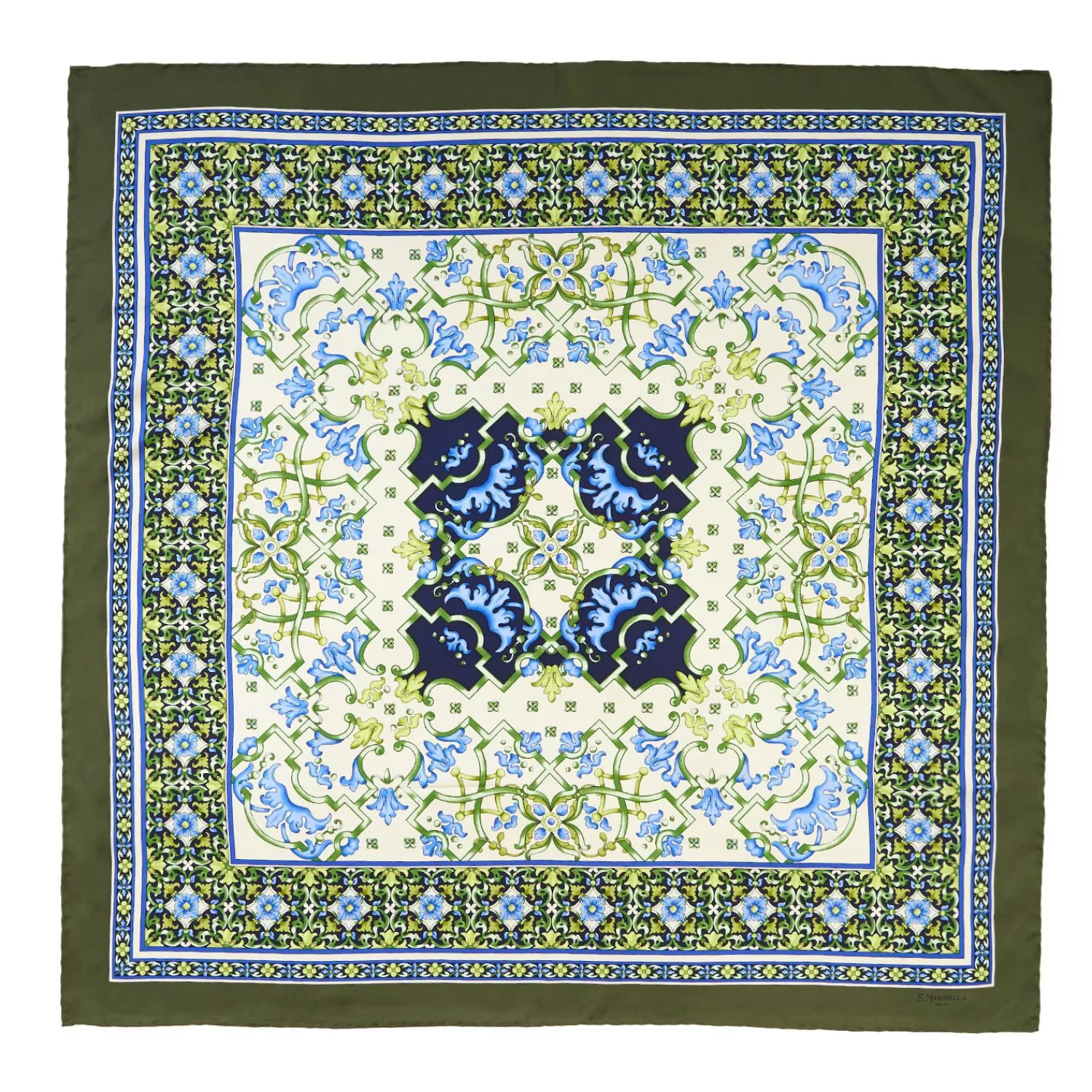 Olive Green Silk Scarf 90 - Mediterranean Vibes>E.Marinella Clearance
