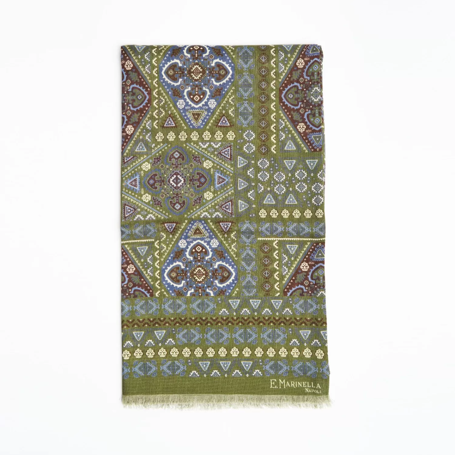 Olive Green Tubolar Scarf In Wool And Silk>E.Marinella Shop