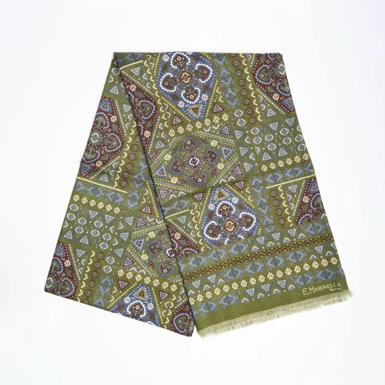 Olive Green Tubolar Scarf In Wool And Silk>E.Marinella Shop