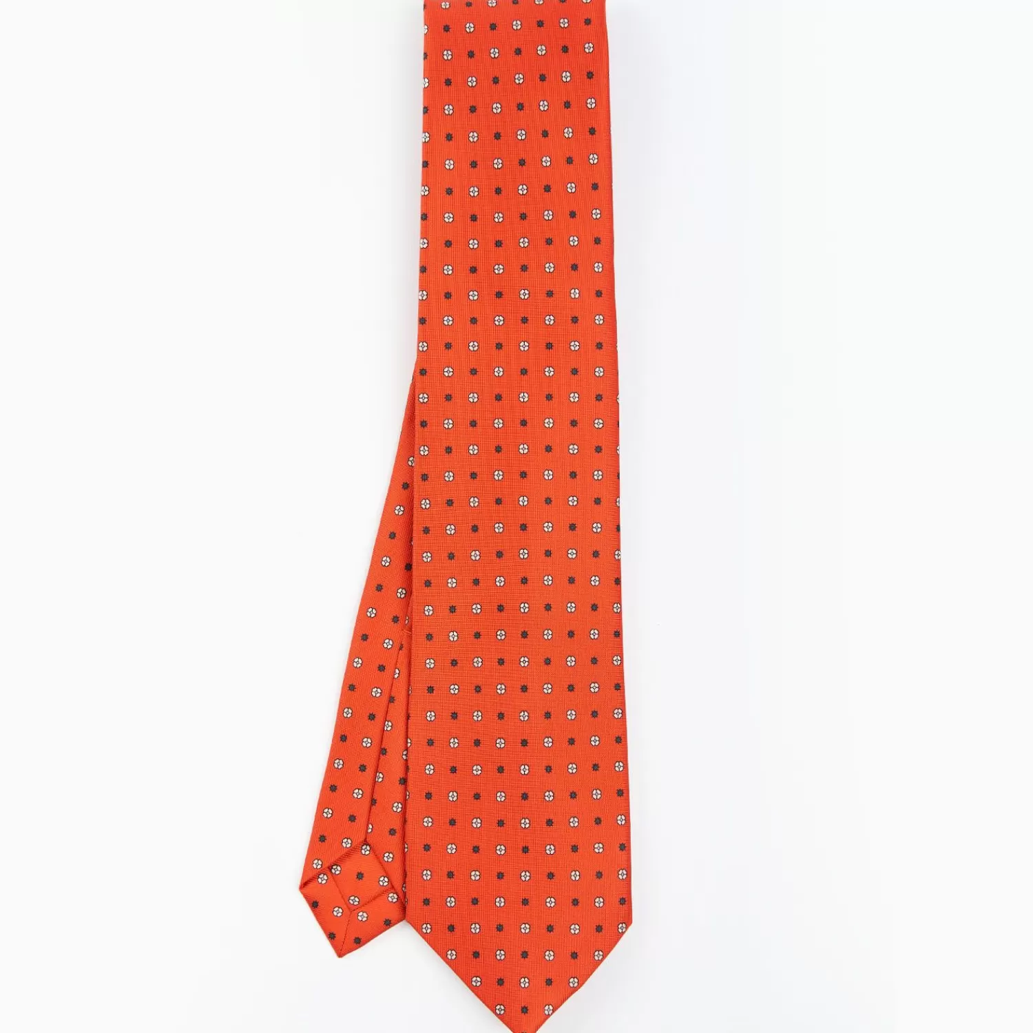 Orange 9 Fold Sartorial Silk Tie Small Flower Pattern>E.Marinella Hot