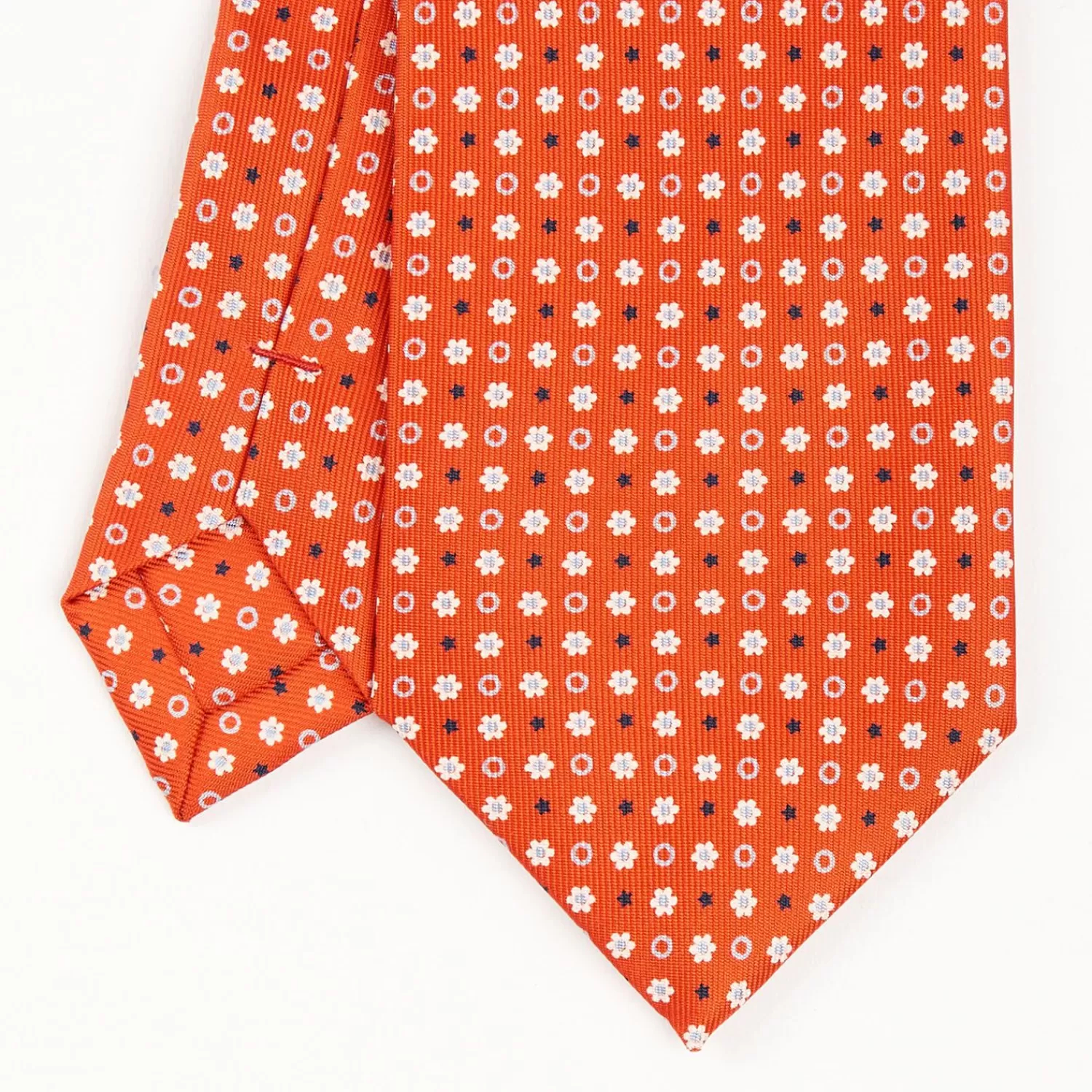 Orange Extra Long Sartorial Silk Tie - Small Flower Pattern>E.Marinella Hot