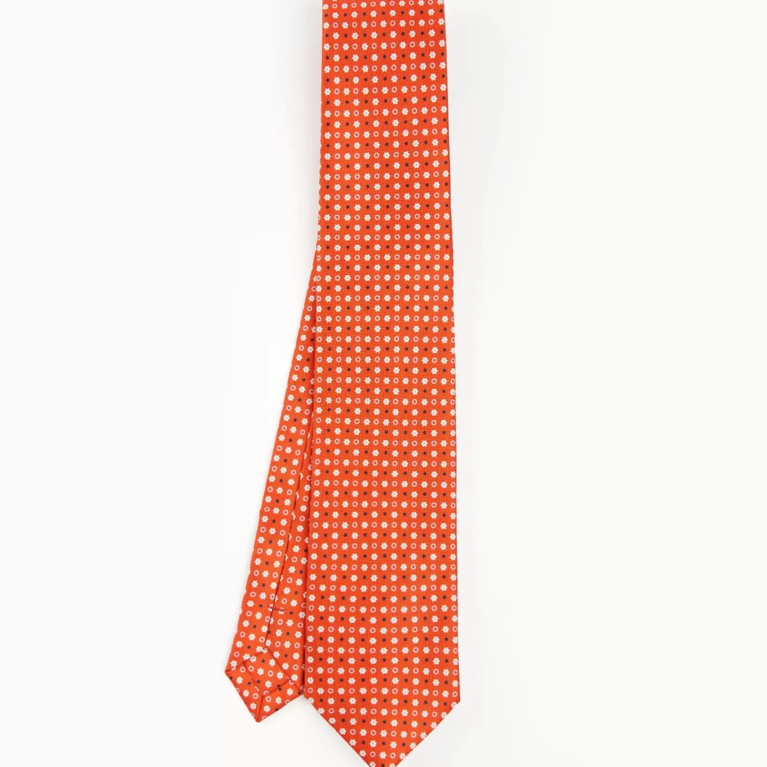 Orange Extra Long Sartorial Silk Tie - Small Flower Pattern>E.Marinella Hot