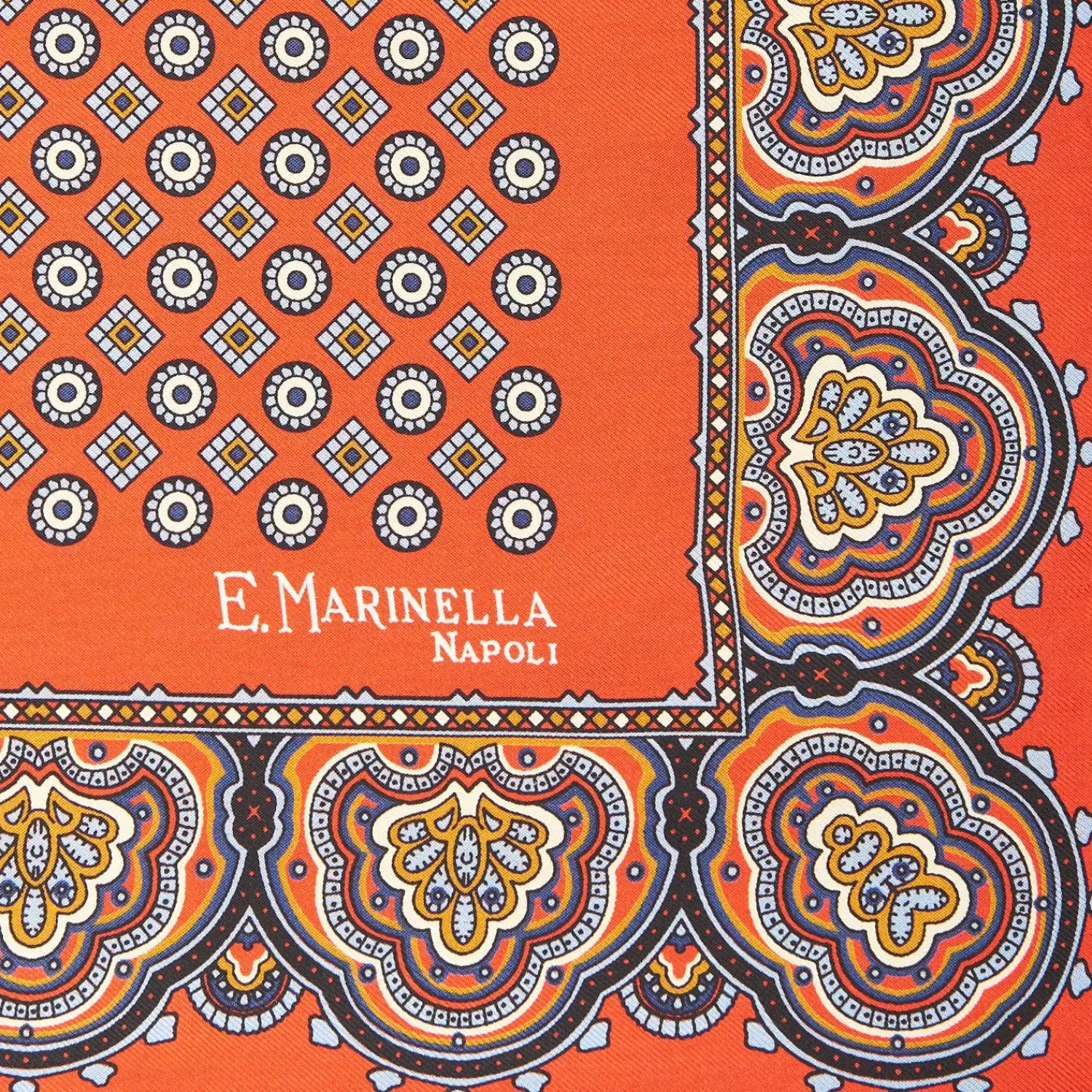 Orange Hand-Printed Silk Pocket Square Small Flower Pattern>E.Marinella Discount