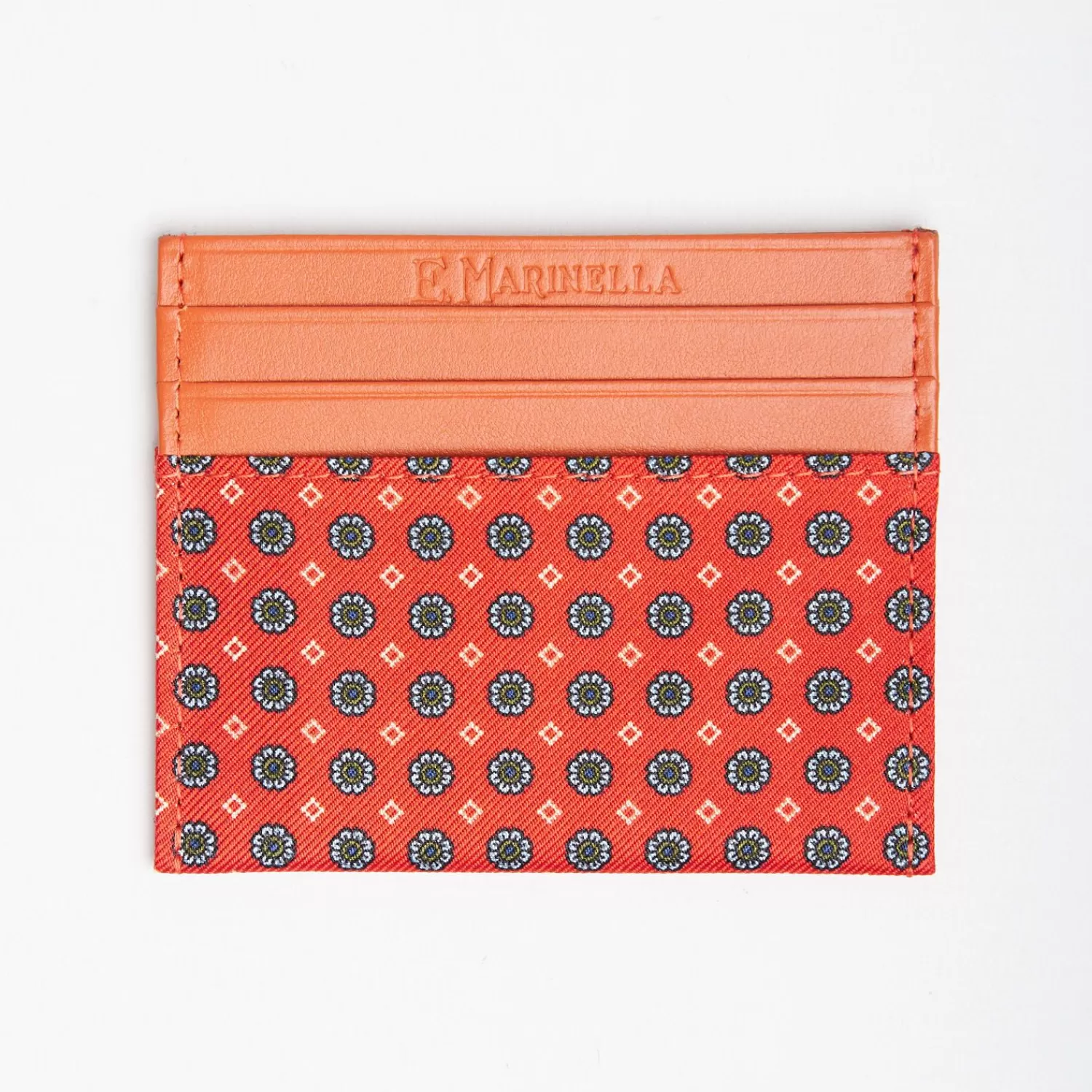 Orange Leather And Silk Credit Card Holder - 5 Compartments>E.Marinella Hot