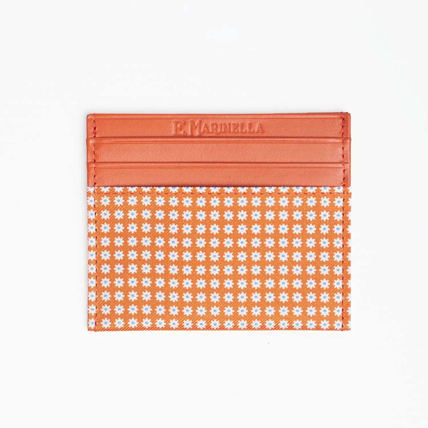 Orange Leather And Silk Credit Card Holder - 5 Compartments>E.Marinella Flash Sale