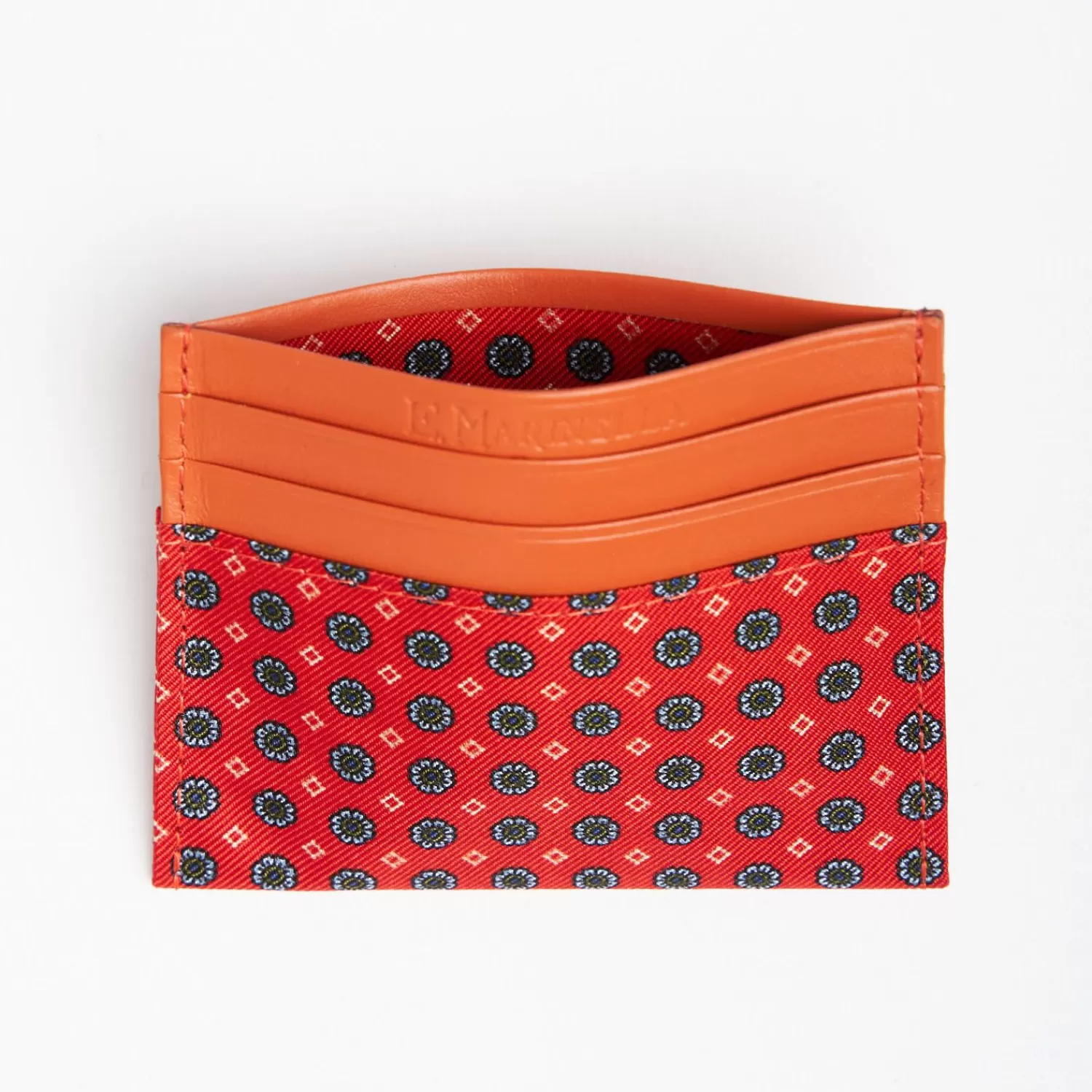 Orange Leather And Silk Credit Card Holder - 5 Compartments>E.Marinella Hot