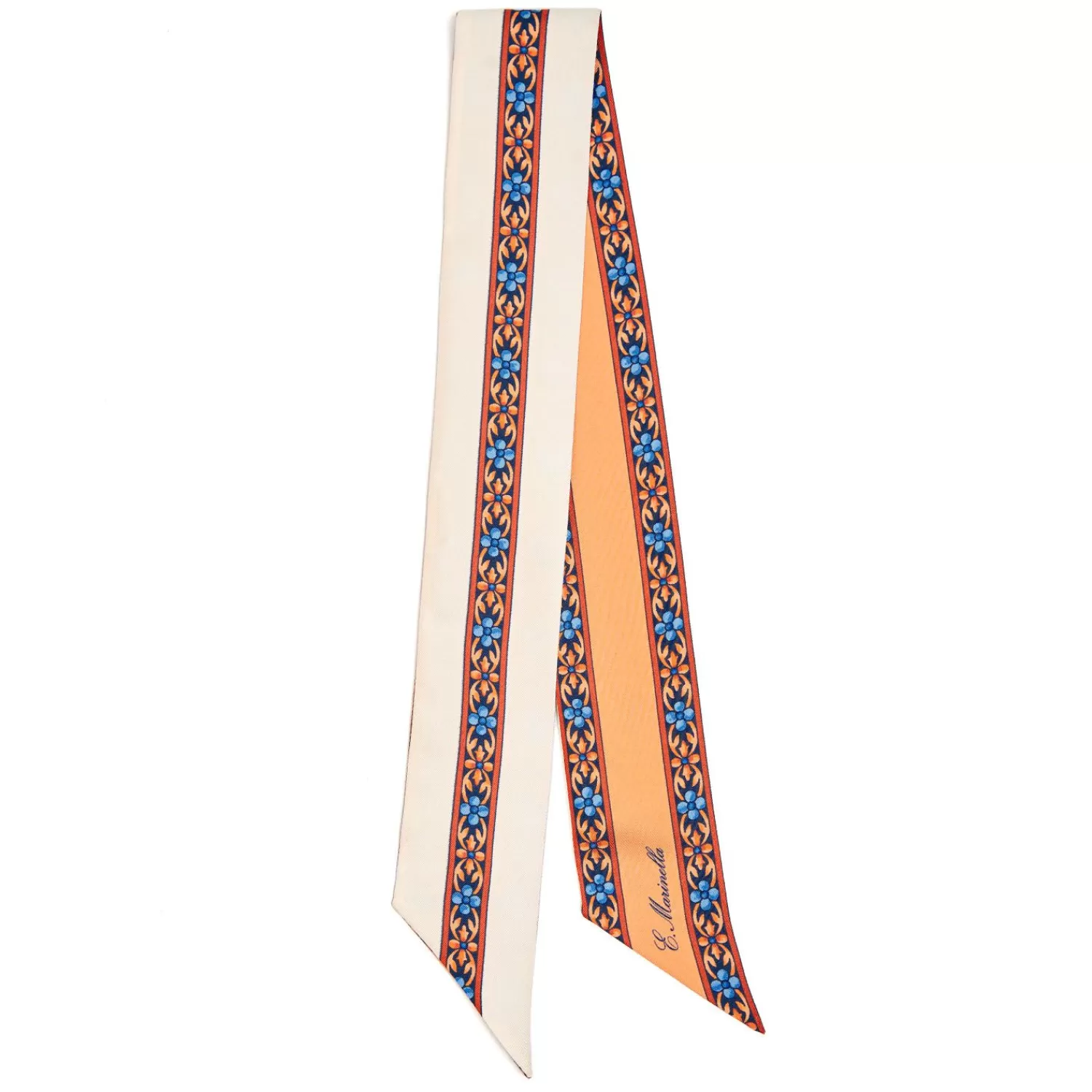 Orange Silk Twilly Floral Pattern>E.Marinella Cheap