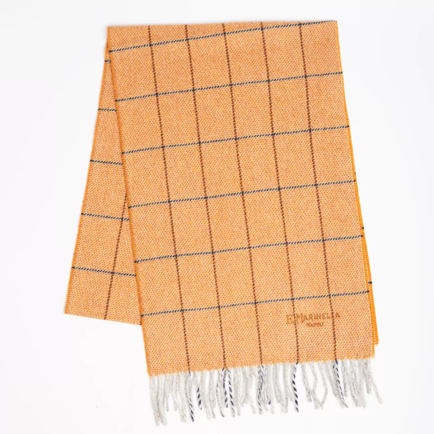Orange Wool Plaid Fringed Scarf>E.Marinella Sale