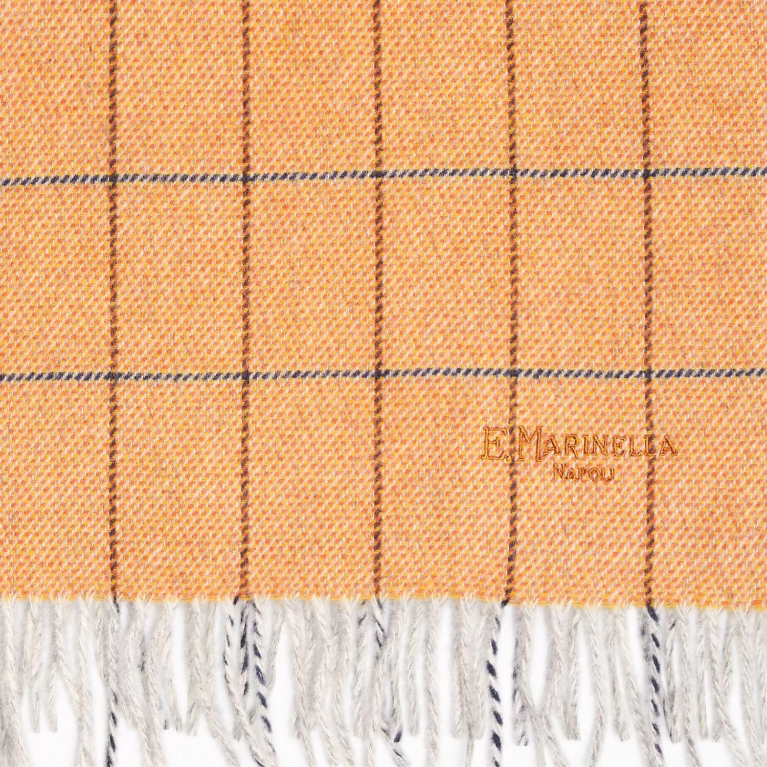 Orange Wool Plaid Fringed Scarf>E.Marinella Sale
