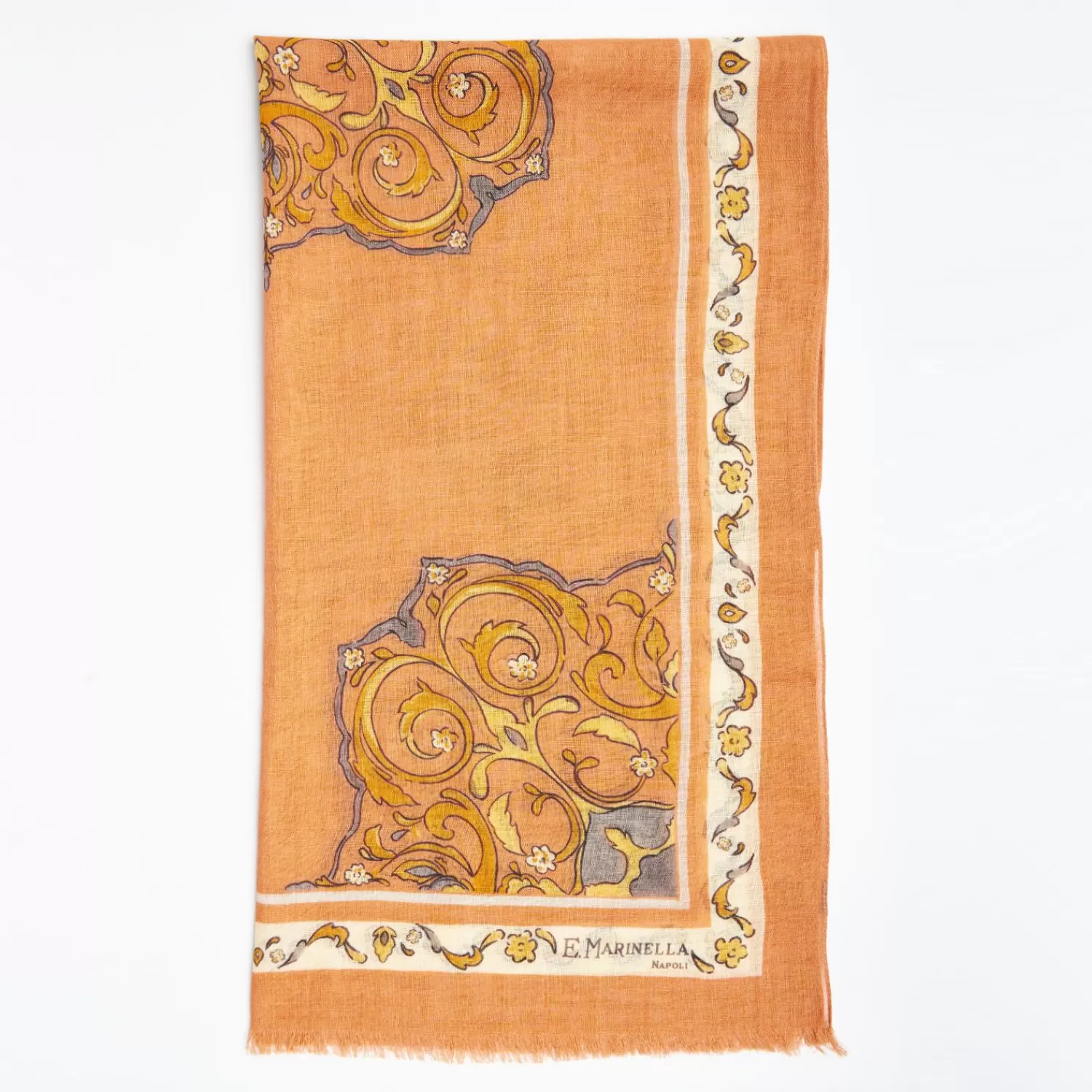 Orange Wool Stole With Medallion Pattern>E.Marinella Flash Sale