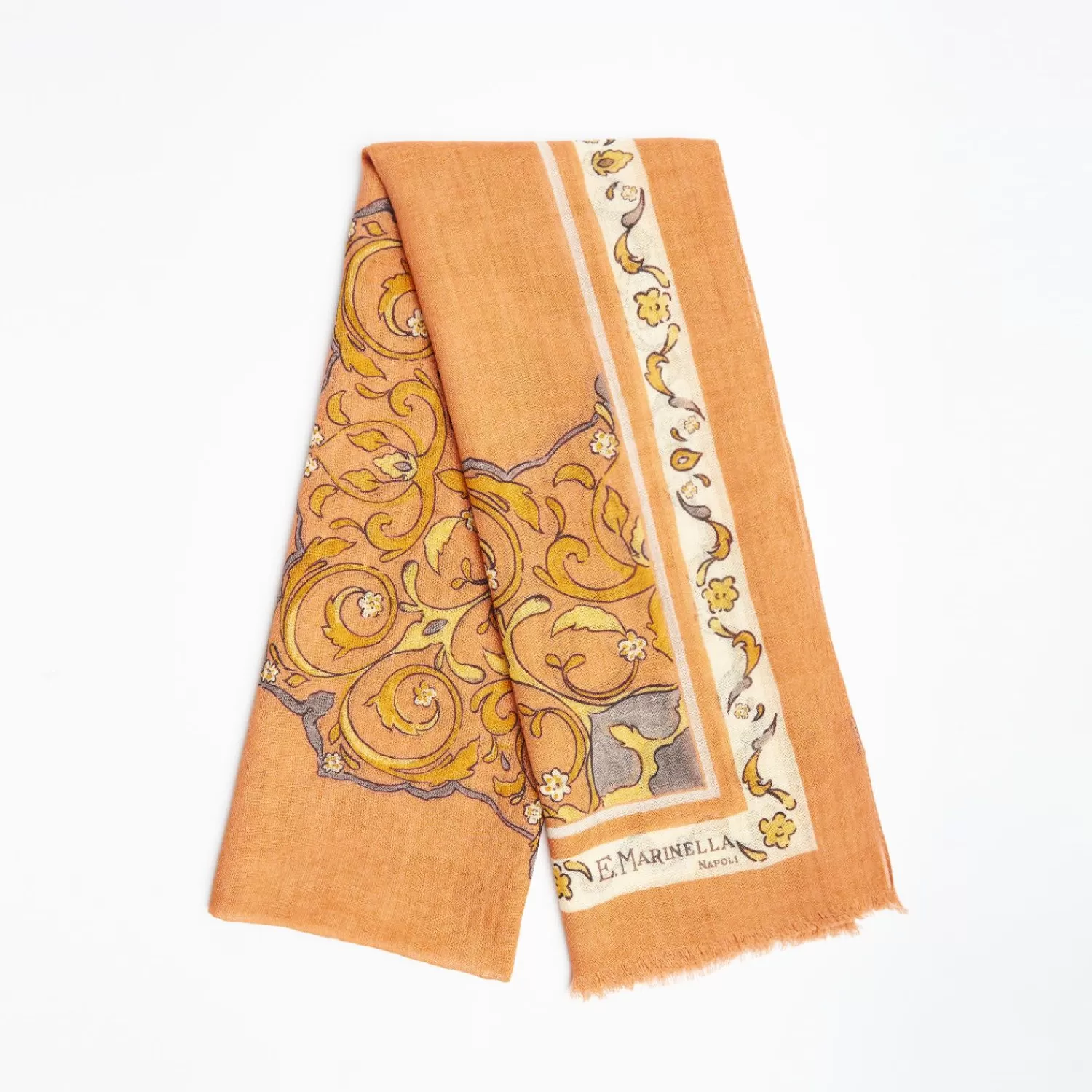 Orange Wool Stole With Medallion Pattern>E.Marinella Flash Sale
