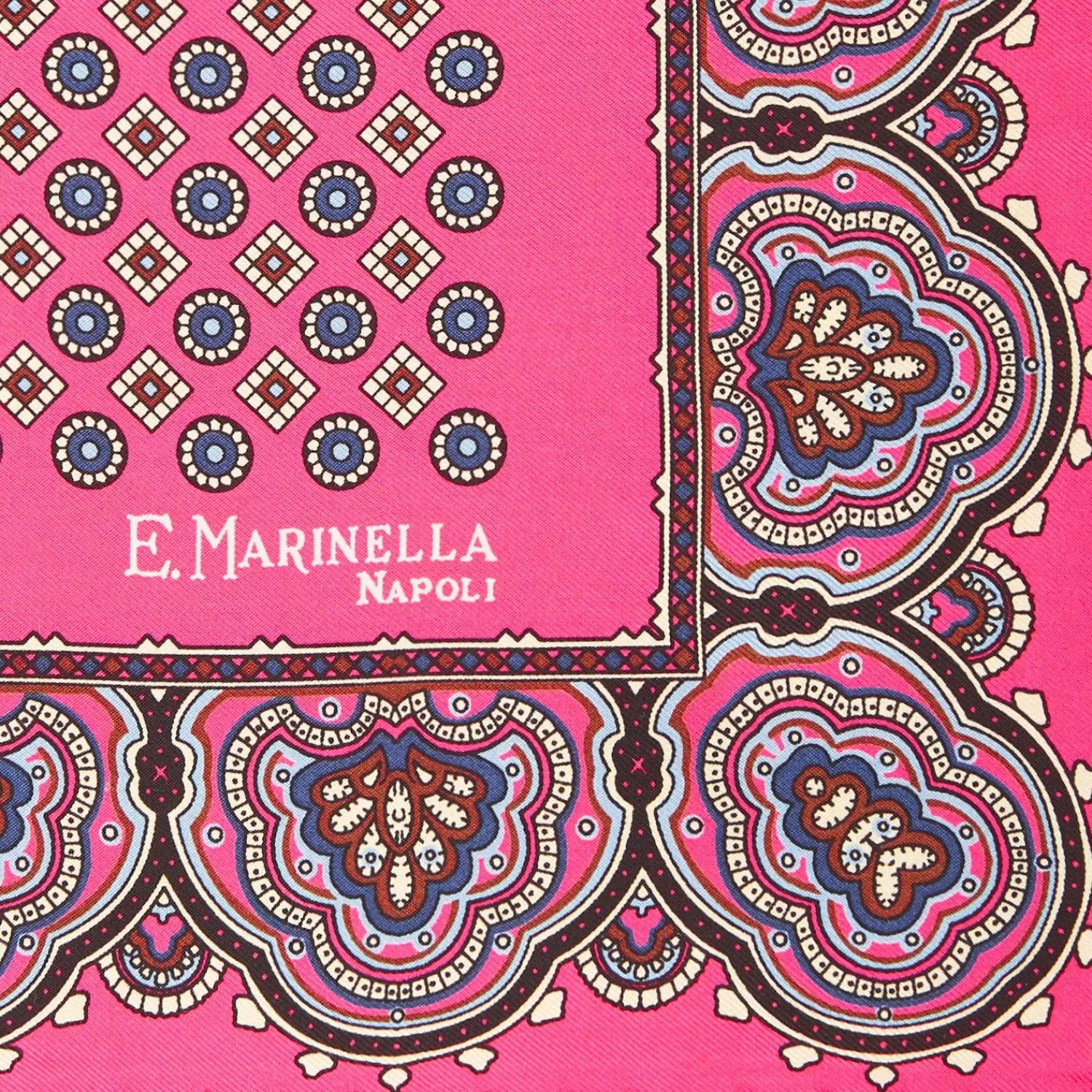 Pink Hand-Printed Silk Pocket Square Large Flower Pattern>E.Marinella Online