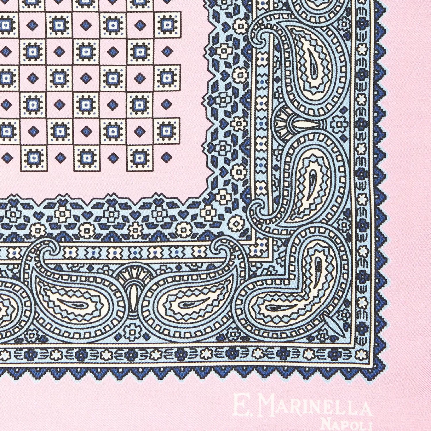 Pink Hand-Printed Silk Pocket Square Small Flower Pattern>E.Marinella Store